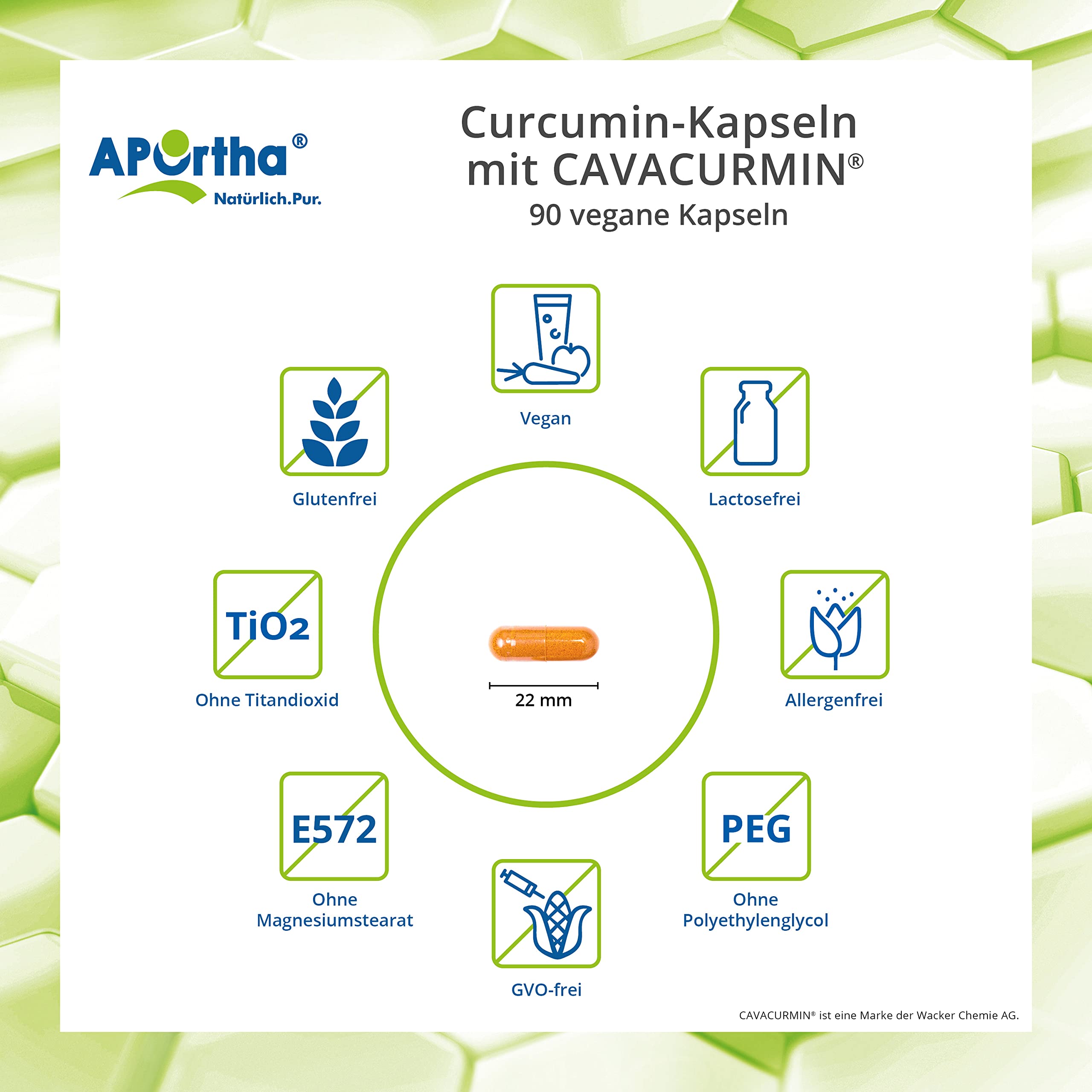 APOrtha® Curcumin-Kapseln mit CAVACURMIN®, 90 vegane Kapseln, Hochdosiert mit 999,99mg Curcumin pro Tagesverzehr, gewonnen aus Curcuma, 90 Kapseln für 30 Tage, vegan, glutenfrei, allergenfrei