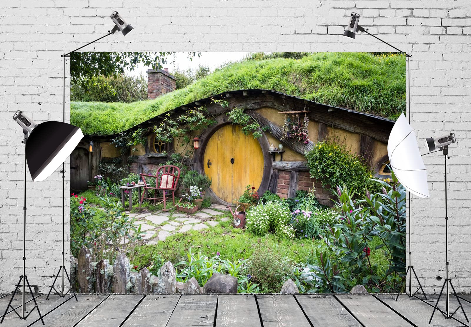 BELECO 5x3ft Fabric Hobbit Cave Backdrop for Photography Matamata Rural Hobbit Living Cabin Green Grass Garden Hobbiton Cave Background Ring Lord Fans Party Birthday Party Decorations Photo Props
