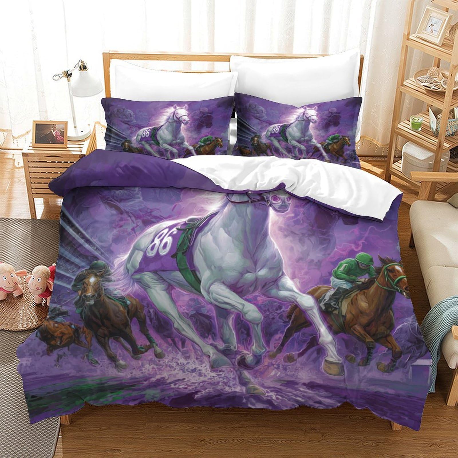 Literie en microfibre super douce et respirante 3D horse racing housse de couette