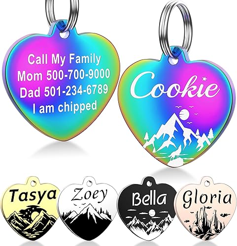 Etiquetas de perro de acero inoxidable para mascotas, etiquetas grabadas de doble cara para perros y gatos, etiqueta de identificación personalizada