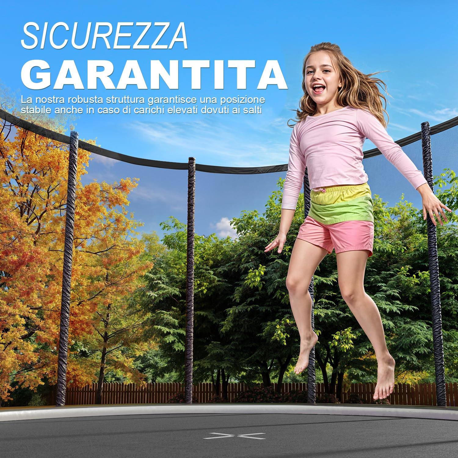JUMMICO Trampolino Elastico per e Bambini Adulti 183/244/305/366/427 cmTrampolino Rotondo da Giardino Tappeto Elastico da Giardino di Diametro con Rete di Sicurezza, Scala e Barre Imbottite, Esterno