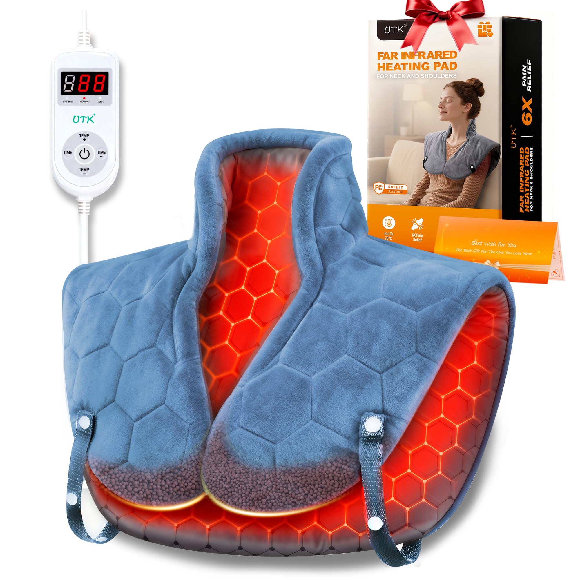 UTK Nackenwärmer Ferninfrarot, Geschenke für Mama, Heizkissen Nacken Schulter, Schnelles Aufheizen in 30 Sekunden, bis zu 70 °C, Leichtes Wärmekissen mit Schultergurt, weihnachtsgeschenke für frauen