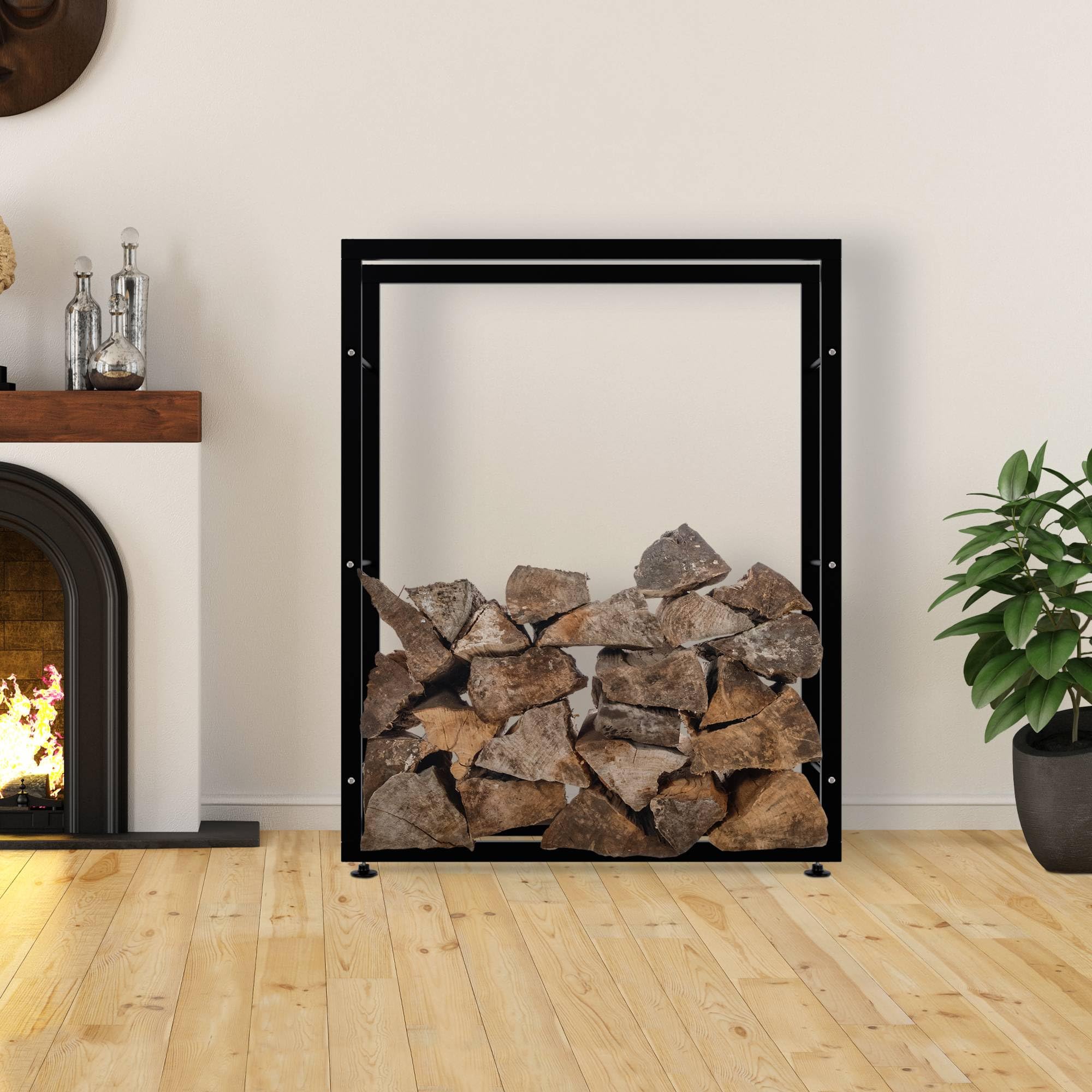 CLP Porte-bûches pour Bois De Cheminée Keri V2 en Métal Noir I Porte-Bois De Chaminée Solide Et Moderne I Support pour Bûches, Couleur:Noir, Taille:25x100x125 cm