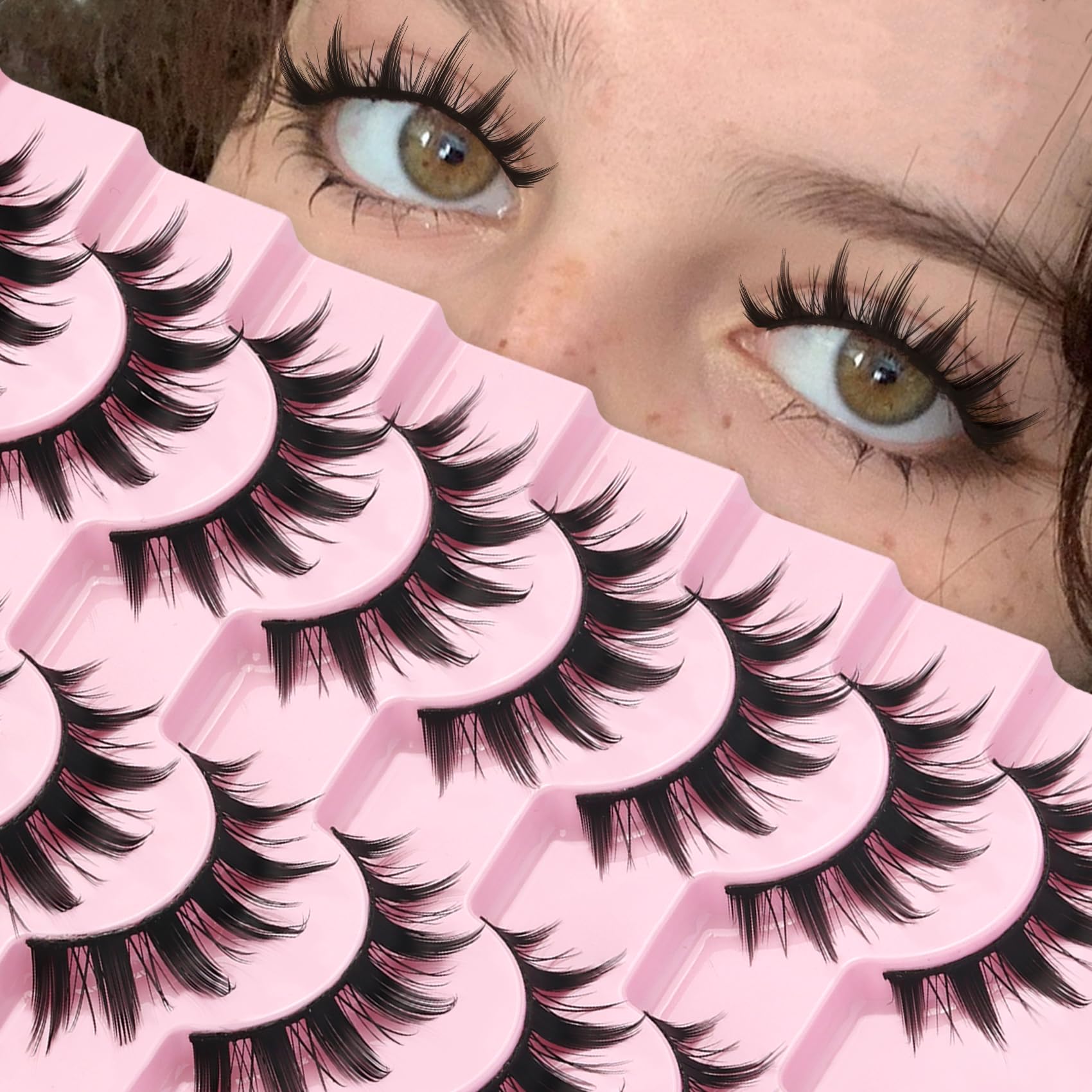 Ahrikiss Lashes Spiky Manga Lashes Anime False Eyelashes 8 Pairs Faux Mink Lashes Cosplay Thick Fake Eyelashes Soft