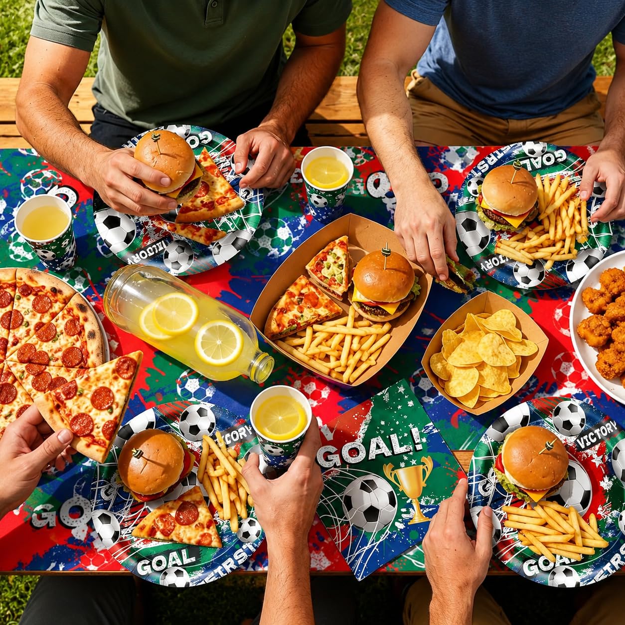 Vajilla fútbol Copa 2026 53 piezas para 16 personas con mantel | Set completo de mesa con platos vasos servilletas y mantel para días de partido eventos deportivos y fiestas