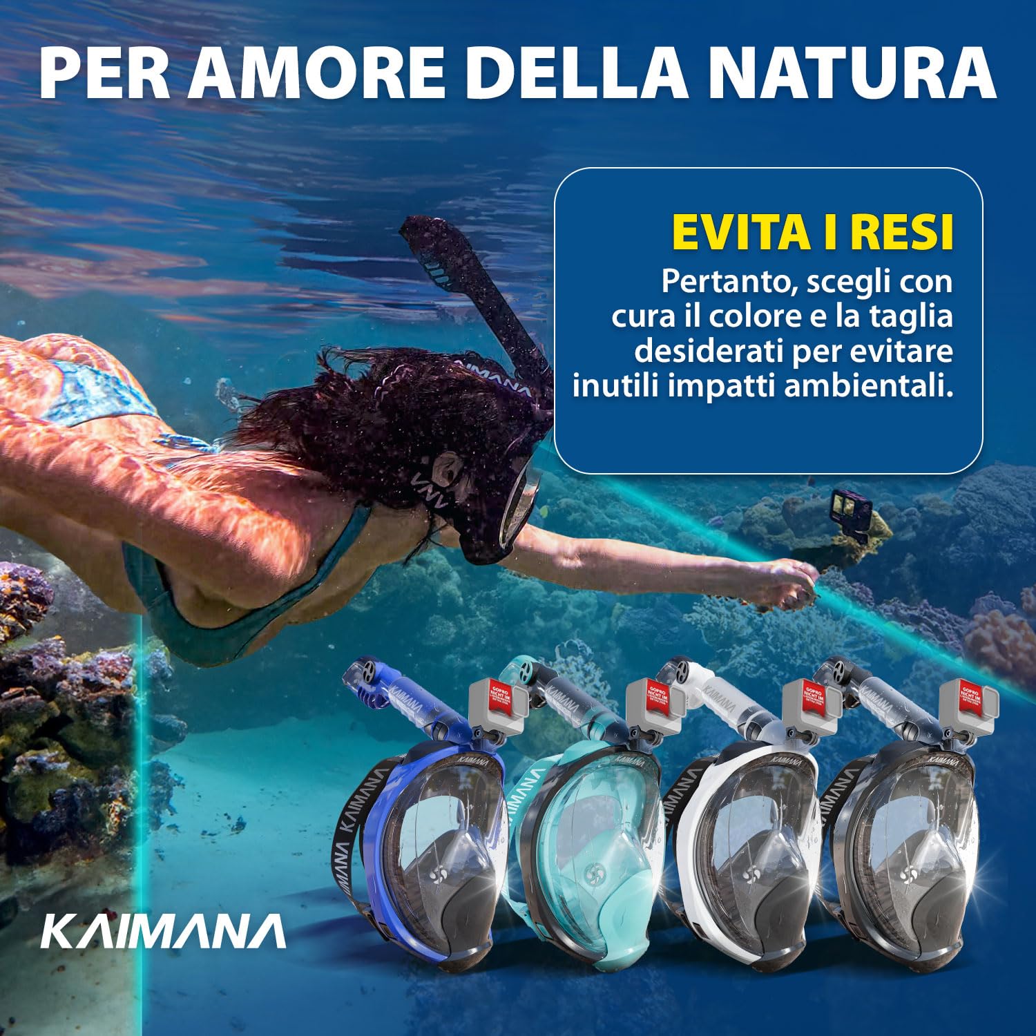 KAIMANA® Maschera Snorkeling Bambino Integrale – Maschera Snorkeling Bambini Full Face 4-10 Anni con Sistema CO₂-Safe, Anti-Appannamento, Anti-Infiltrazioni – Inclusa Borsa da Trasporto