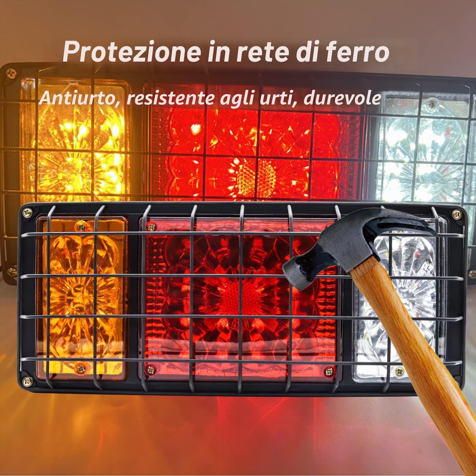 2PCS Fanali Posteriori Rimorchio,24V Luci del Rimorchio 32LED Luci Posteriori Trattore,Luce del Freno/Indicatore di Direzione/Luce di Retromarcia per Camion Caravan(con Rete in Ferro)