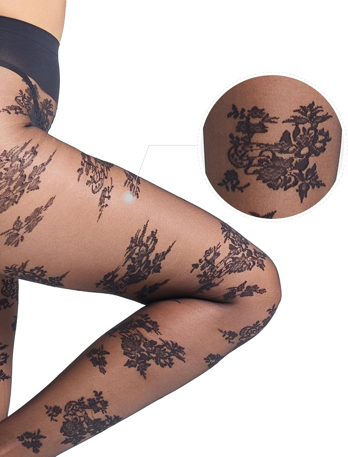 LABELLA Perfect Floral Patterned Sheer Pantyhose,Sexy Lace Tights For Women - Image 2
