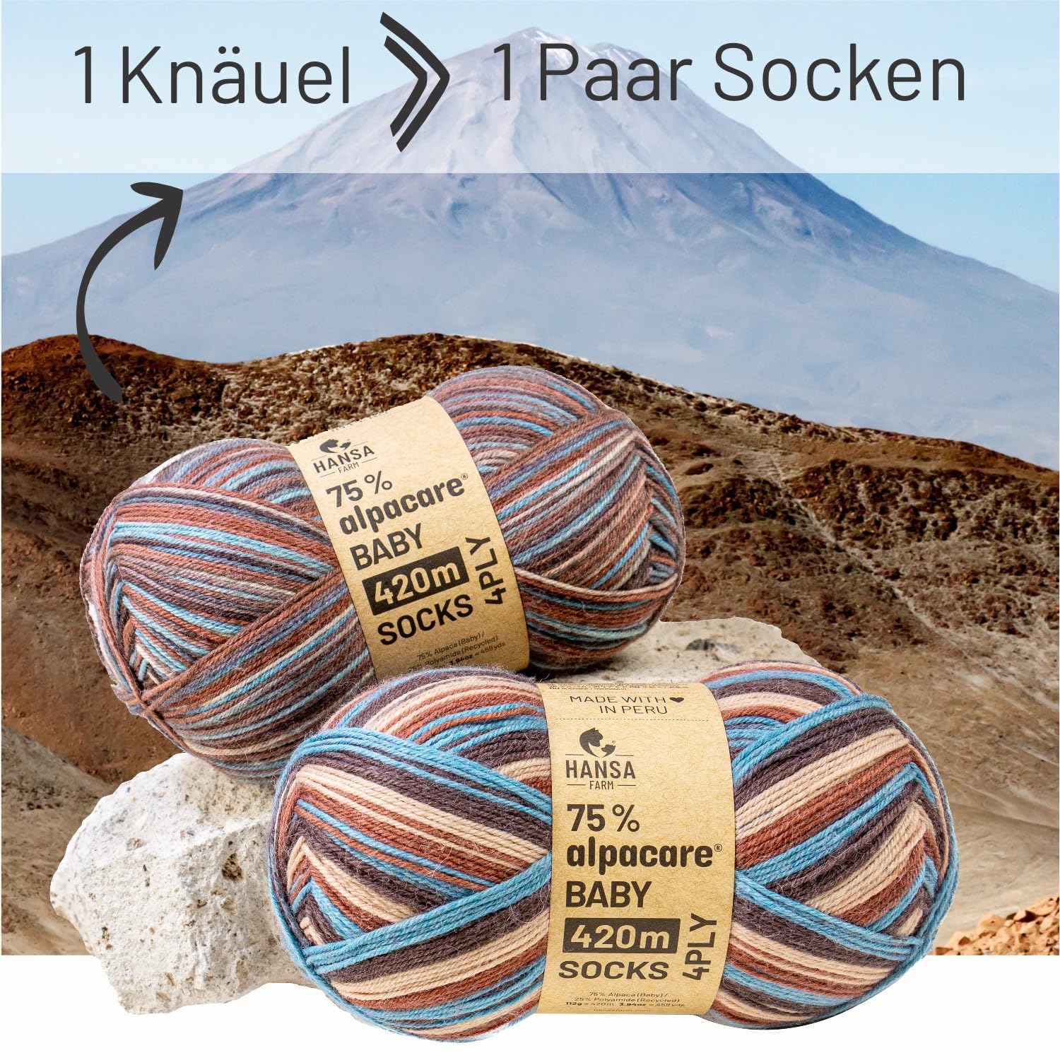 HANSA-FARM Alpacare, 75% lavabile, set di calzini alpaca, 224 g (2 x 112 g) per calze, lana antigraffio, per lavorare a maglia e all'uncinetto, SE8 Misti Hues
