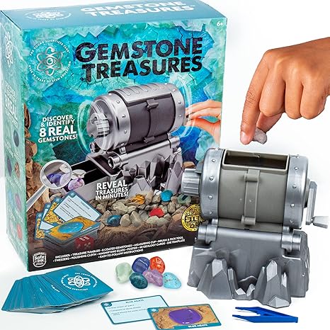 The Young Scientists Club Gemstone Treasures, Tumble & Polish Your Own Gemstones, DIY Rock Tumbler, Collect & Identify Gems, Great STEM Kit for Kids Ages 6, 7, 8, 9, Multi