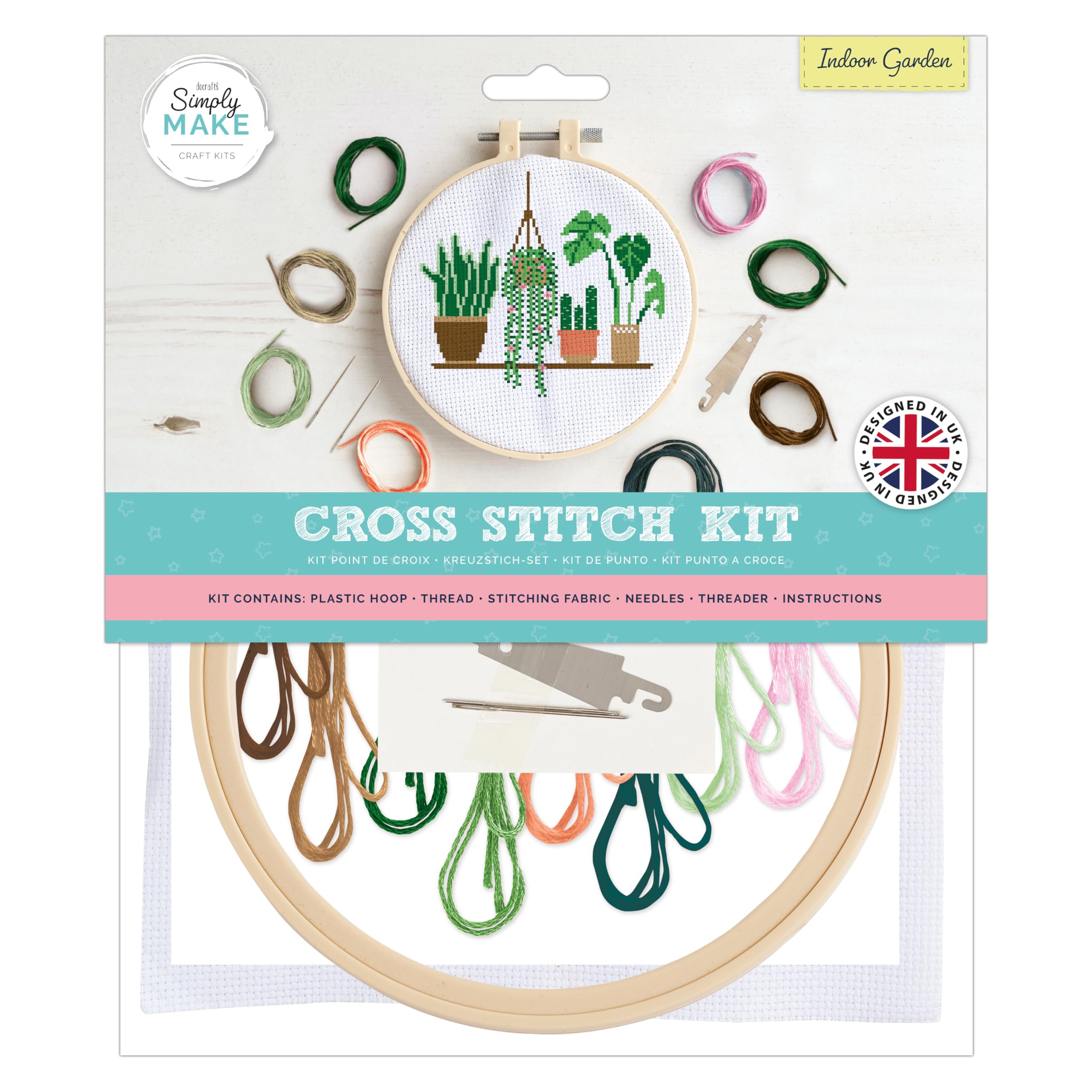 docrafts Simply Make Cross Stitch Hoop Embroidery Kit, Indoor Garden, DIY Make Your Own Craft Set, Adults, Older Children, Kids, Beginners, Experienced Crafters, Perfect Hobby