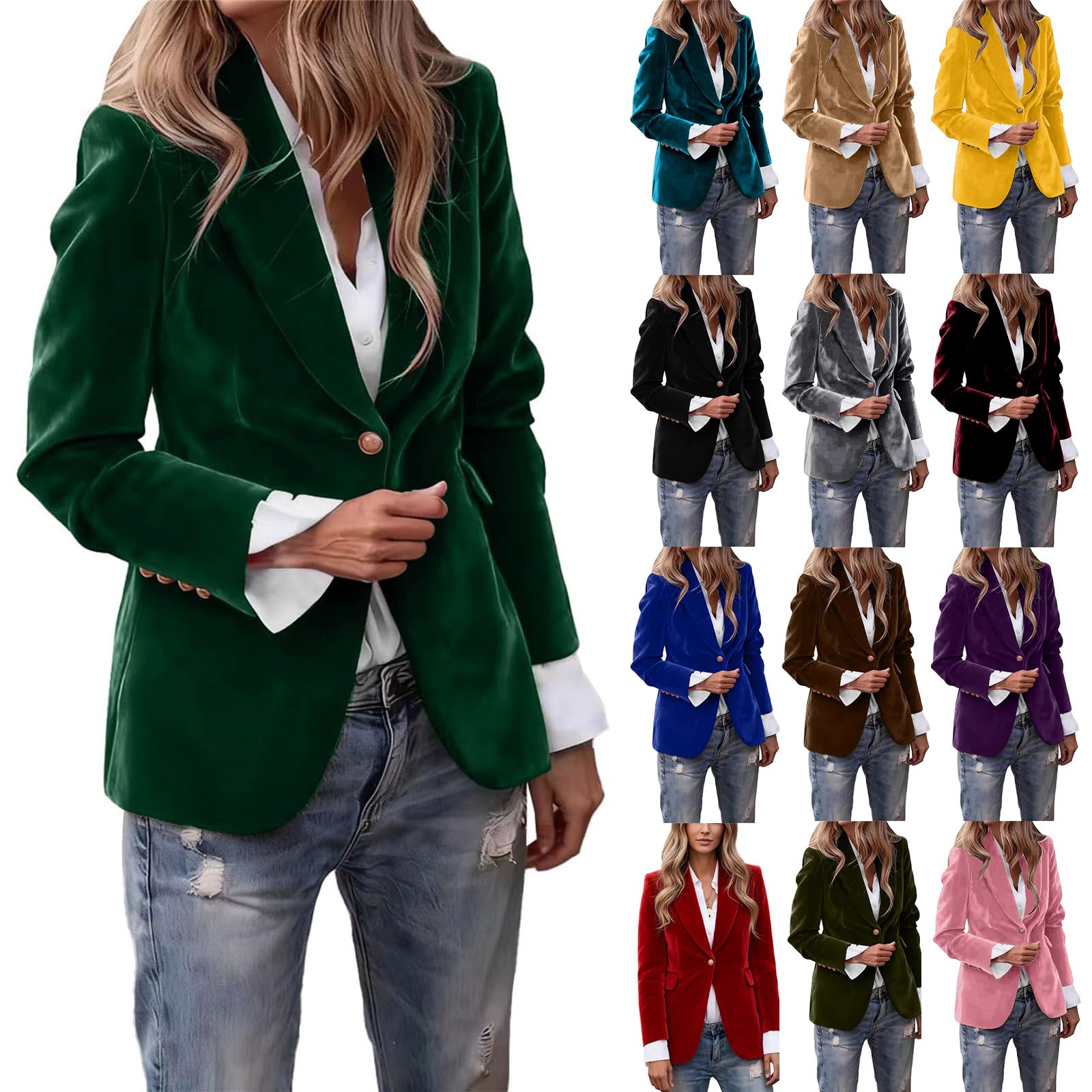 Velvet Blazer Women Formal Single Breasted Blazer Notch Lapel Coat with Flap Pockets Business Casual Outfits for Women