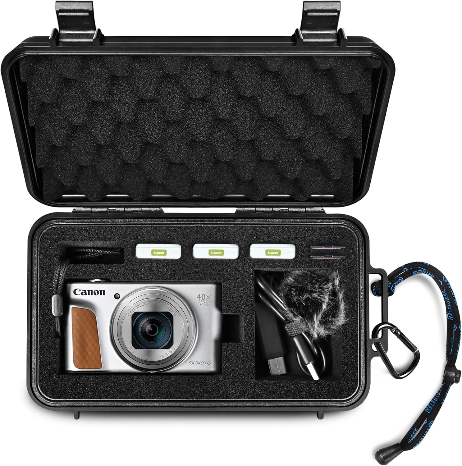 Lekufee Travel Waterproof Hard Case for Canon Powershot SX740 / SX730 / SX720 HS Digital Camera, NB-13L Battery, and Accessories - Black(Bag & Case Only)
