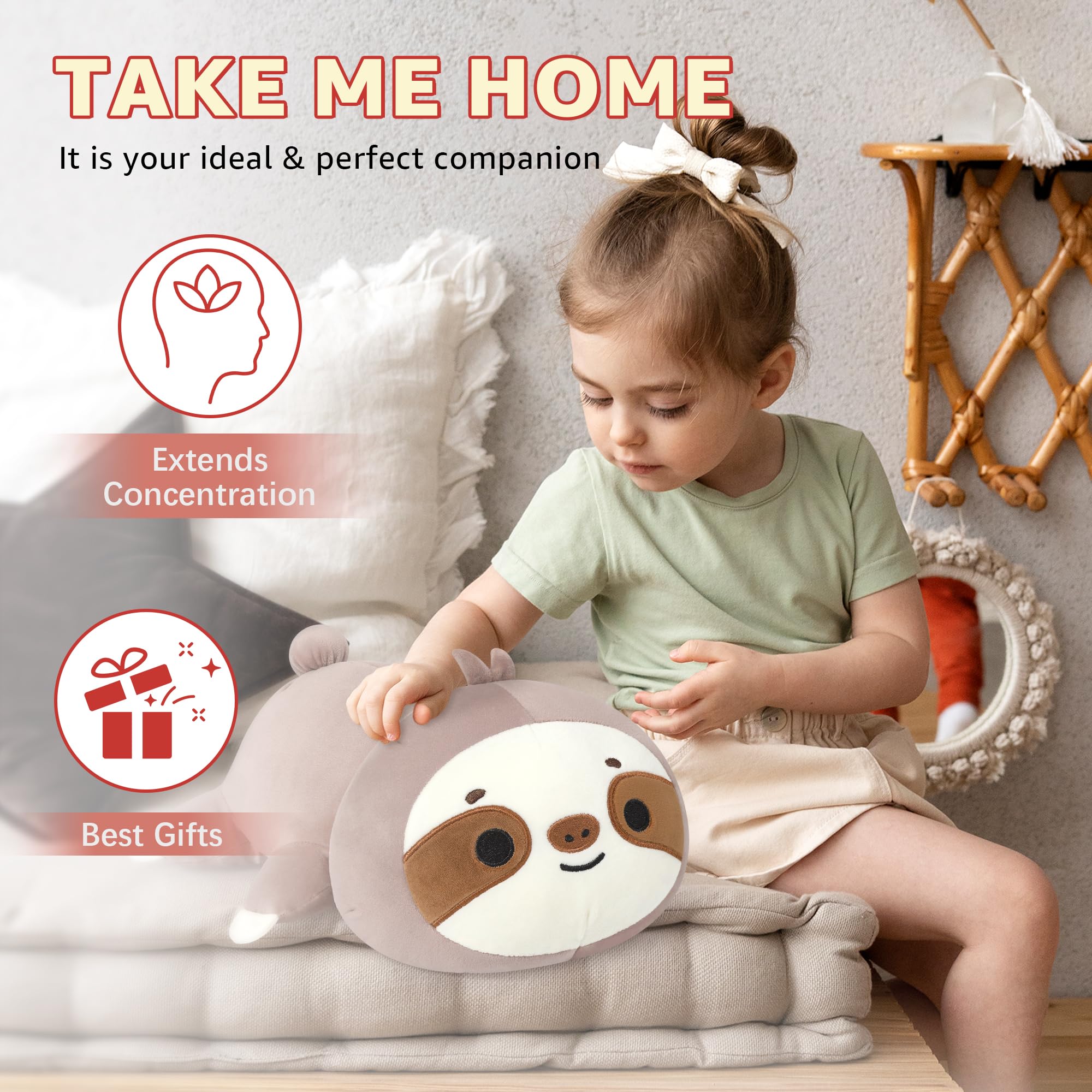 Onsoyours Original beschwertes Faultier-Plüsch, niedlich, 35,1 cm, 0,8 kg, umarmendes Faultier, weiches Sammlerstück, Plüschkissen, Spielzeug, Geschenk für Kinder und Erwachsene