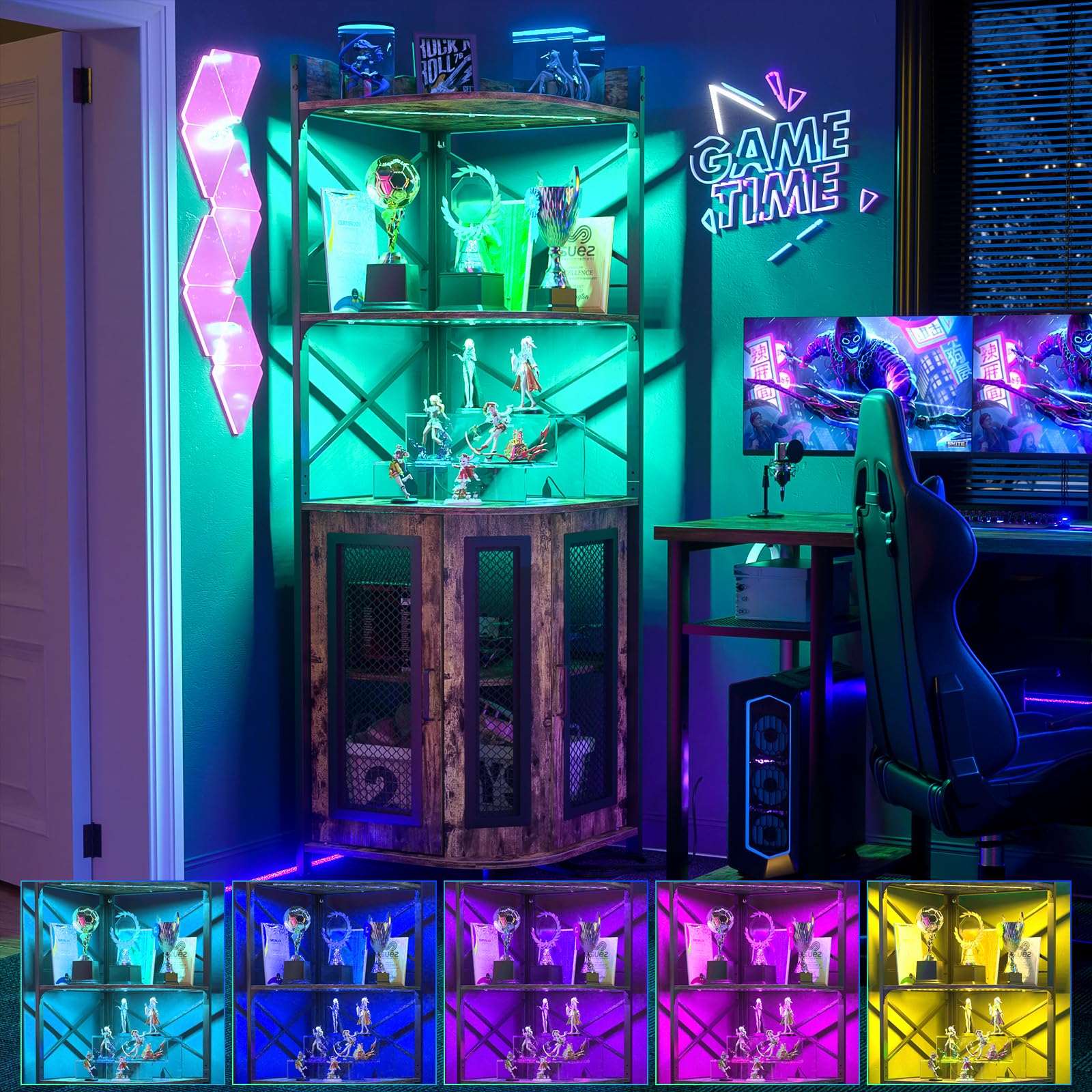 Aheaplus Corner Bar with Power Outlet, Industrial Wine