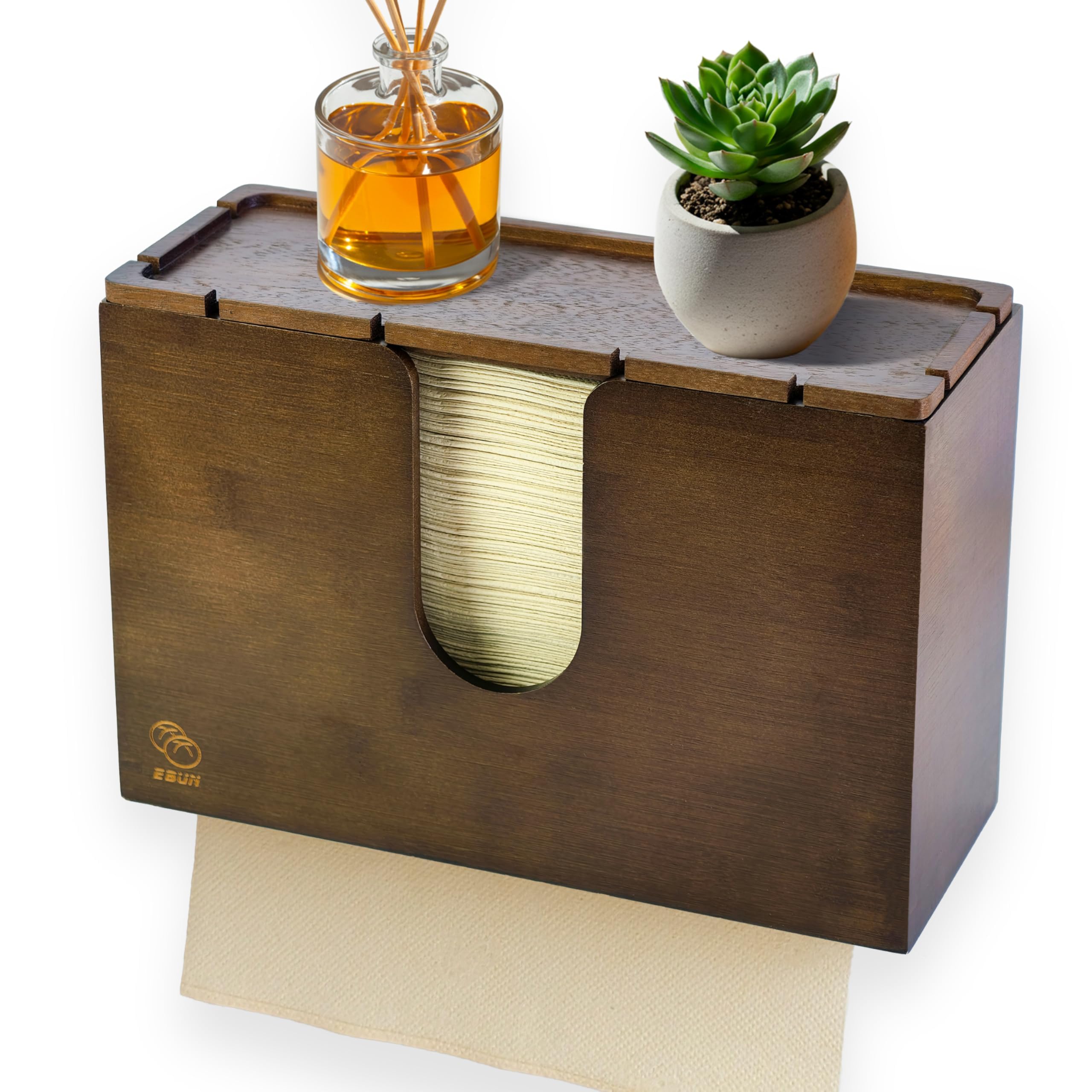 eBun Dispensador de toallas de papel de bambú, multipliegue, plegable en C y tríptico, dispensador de servilletas de madera para baño, soporte de toalla plegado, dispensador de toallas de mano