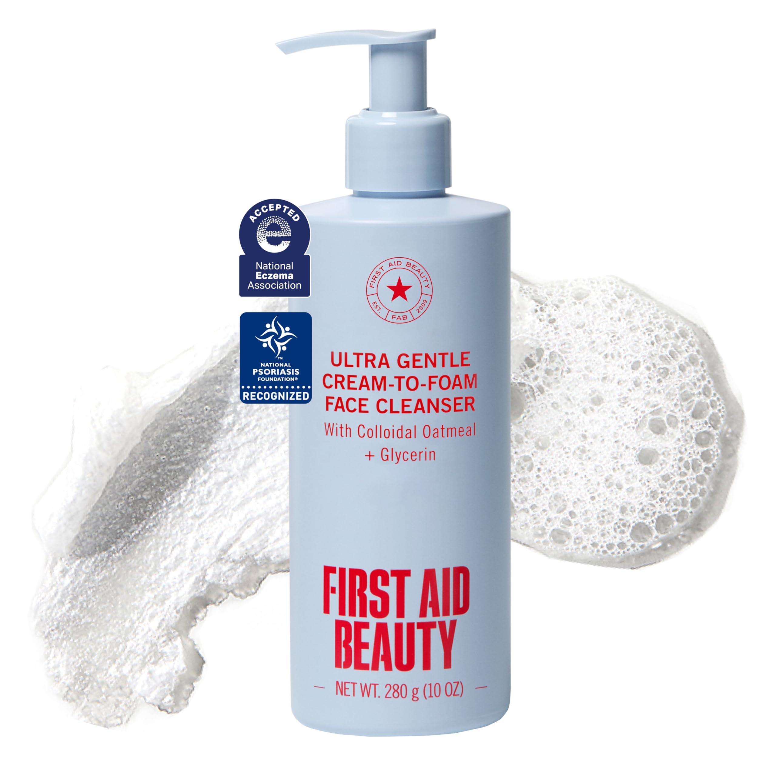 First Aid Beauty Nettoyant Visage Pure Skin – Nettoyant Doux Démaquillant, Élimine Maquillage, Sébum et Impuretés, Sans Parfum, Peaux Sensibles, 295 ml