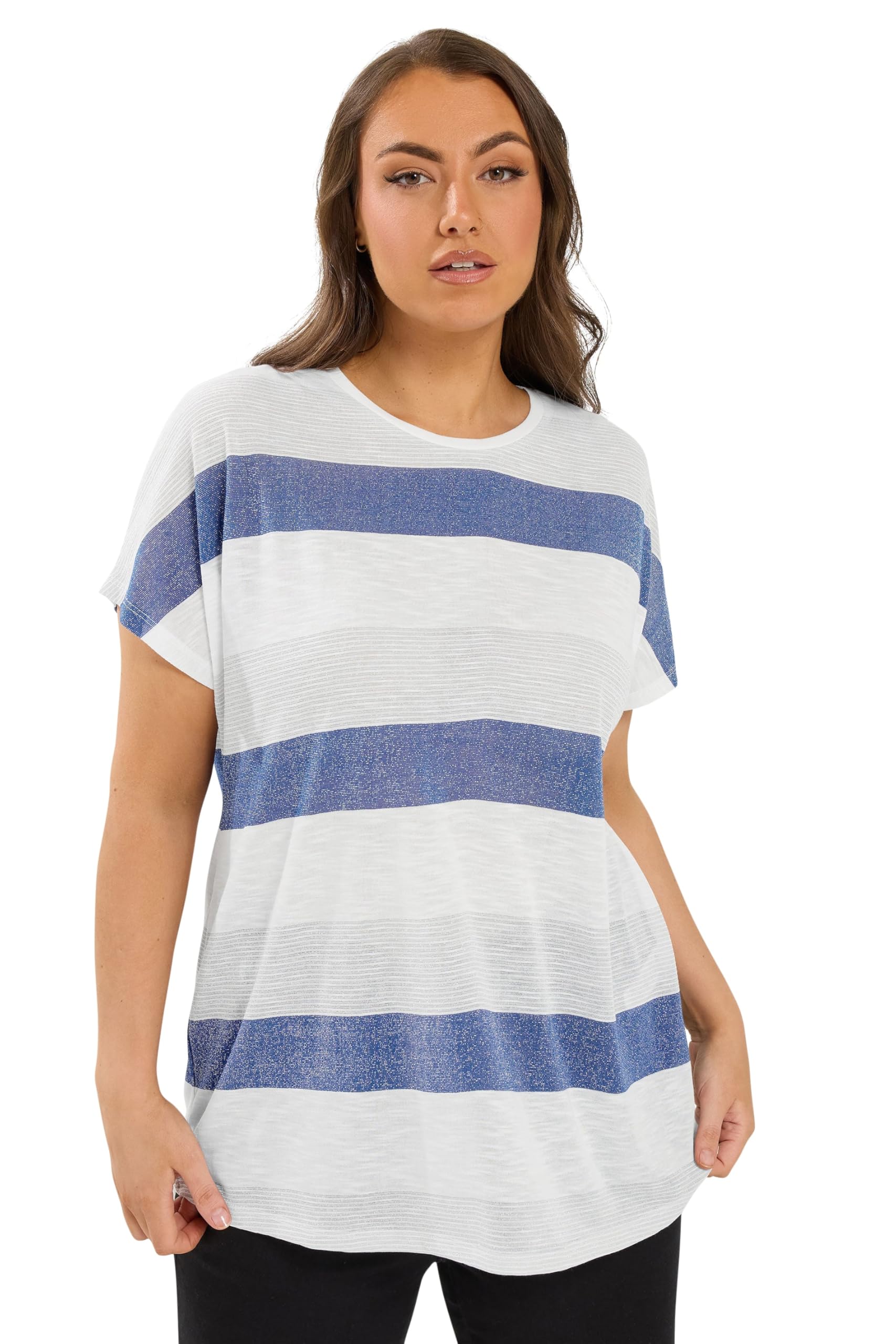 Yours Women's White Stripe Shimmer Top In | Size: 22/24