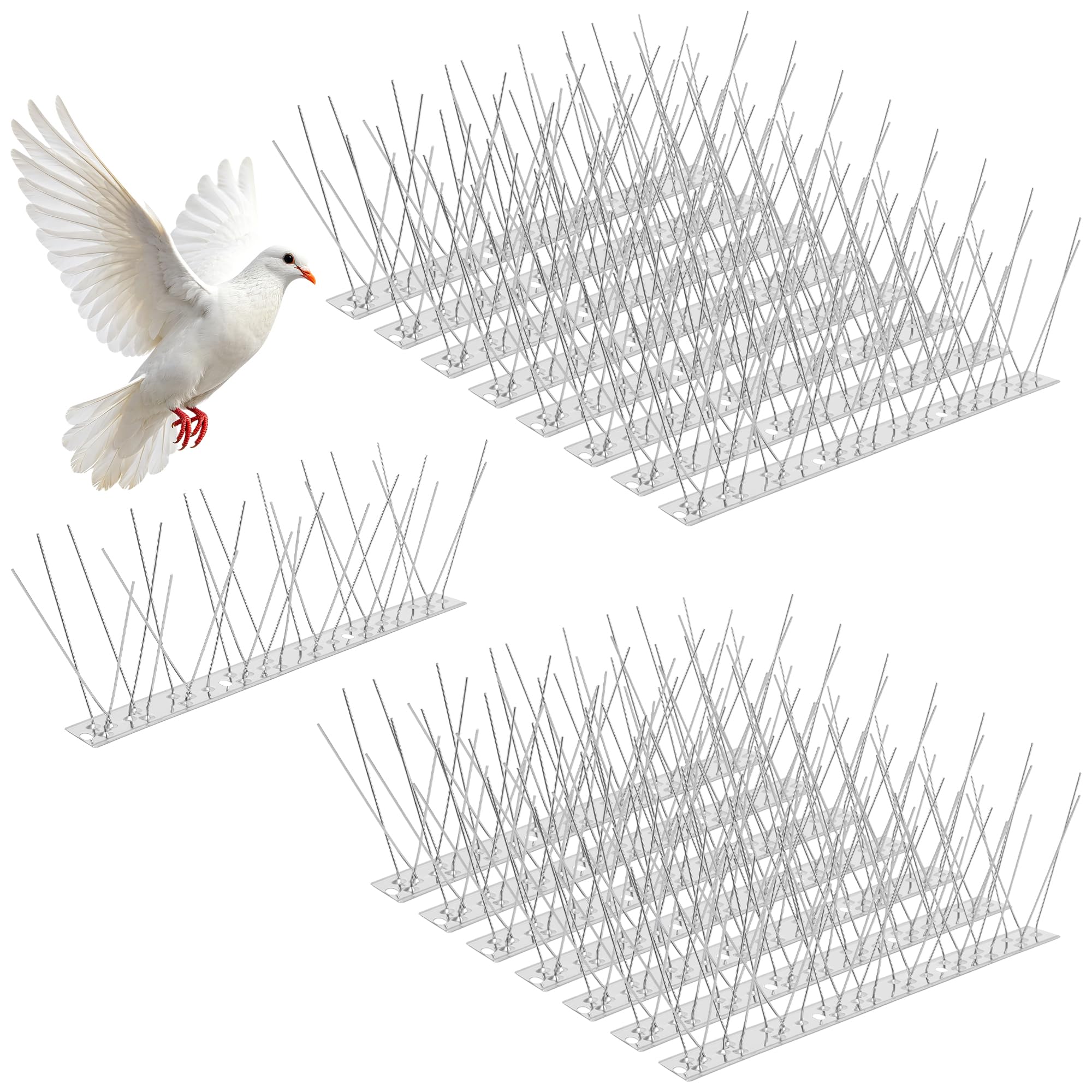 CHEUNGR Bird Spikes with Stainless Steel Base, 4M (13.1ft) Metal Pigeon Spike for Roofs and Windows, Bird Deterrent Spikes for Crows,Seagulls and Small Birds
