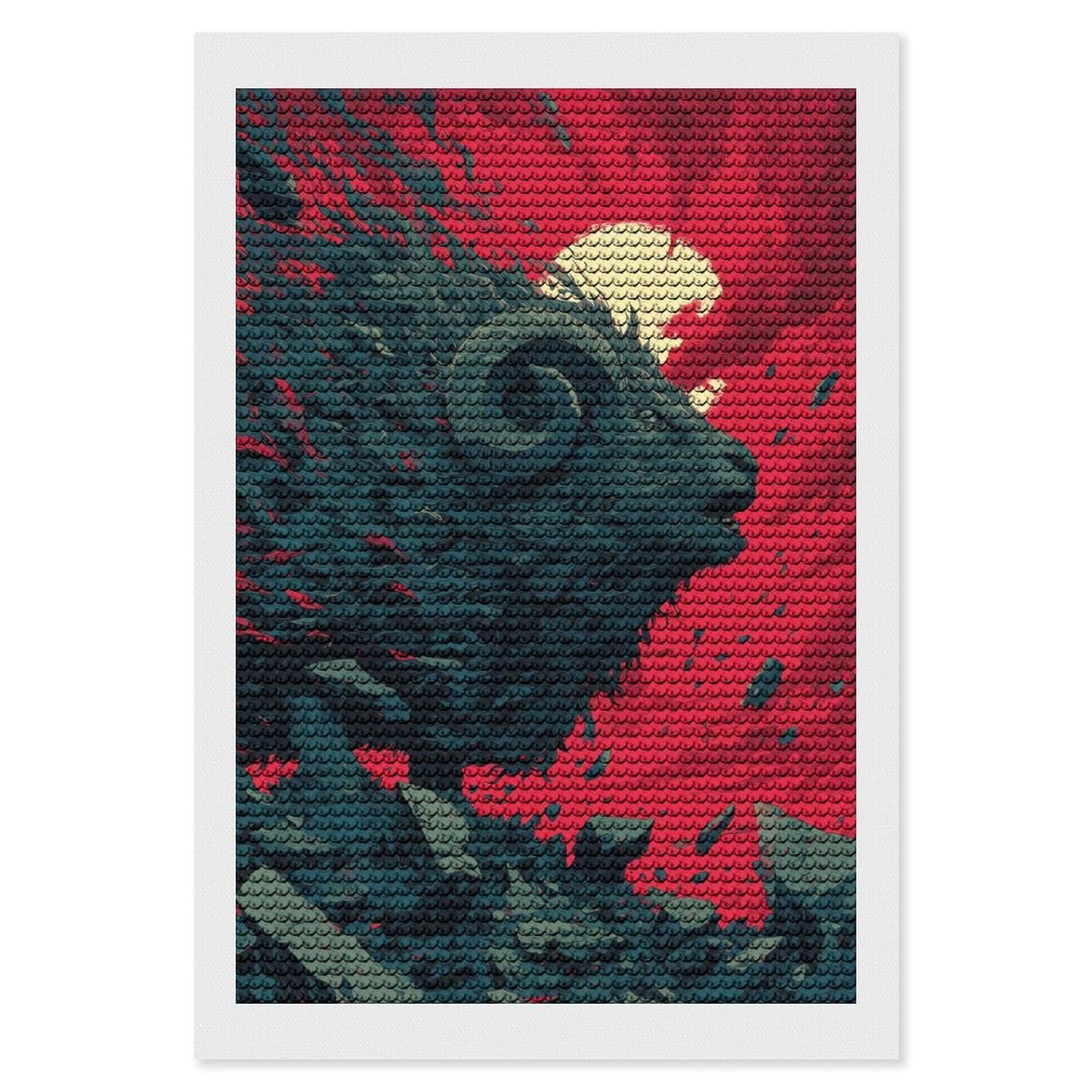 Junmoney Stylized Ram Illustration with Red Background Round Drill Diamond Painting 8"x12", for Craft Lovers, Stress Relief Craft, Bedroom Decor, Festive Craft Gift