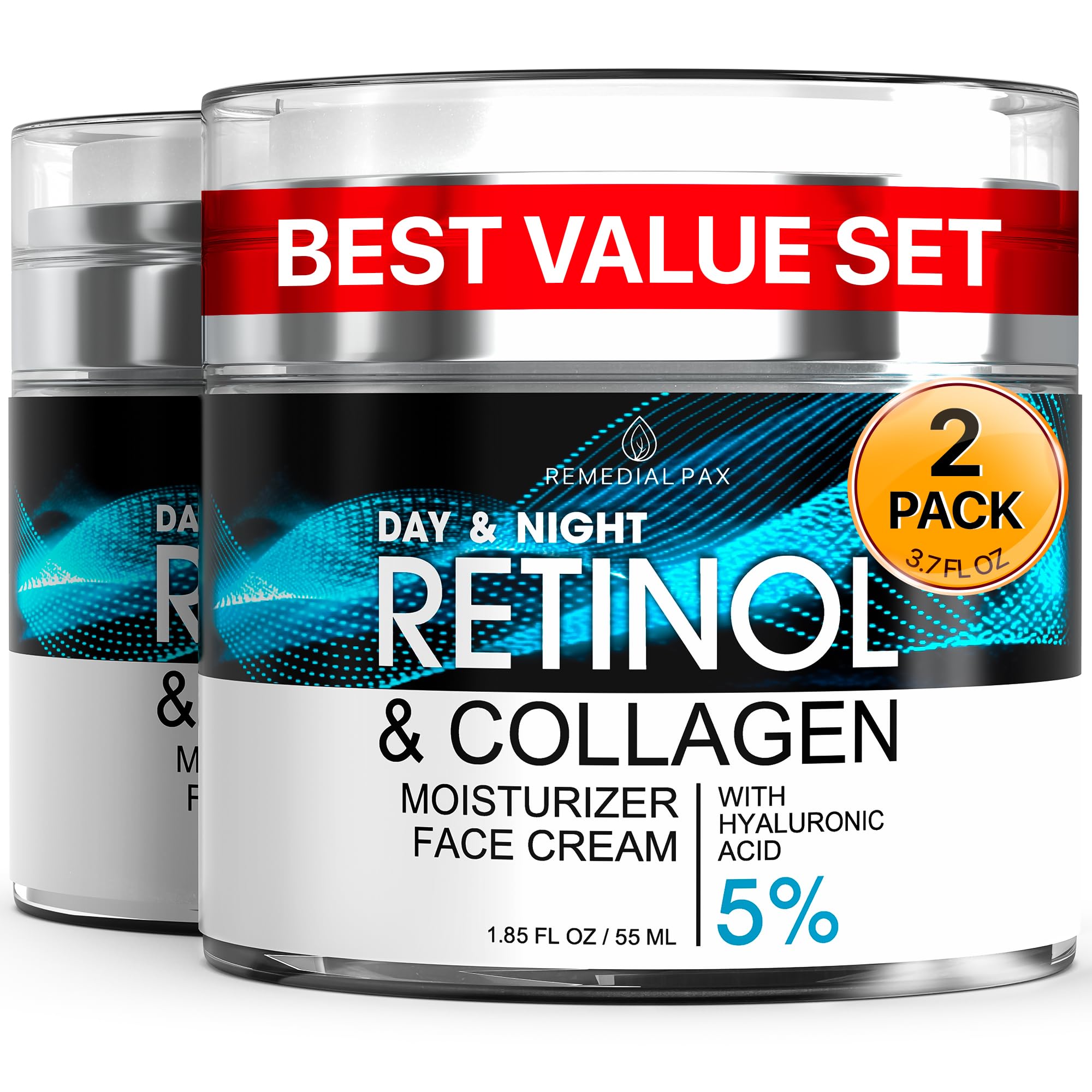 Photo 1 of *** only comes with one **
REMEDIAL PURITY AESTHETICS EXPERIENCE Face Moisturizer Retinol Cream, Anti Aging Neck Firming, [2Pack] Collagen Day & Night Face Cream with Hyaluronic Acid for Women & Men, 3.7 Fl Oz