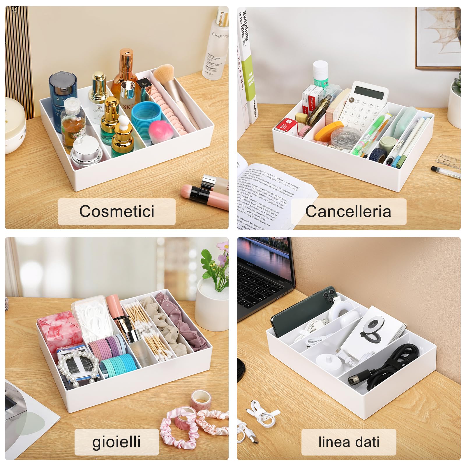 2 Scatole Organizer Per Cavi Con 24 Fascette E 16 Scomparti – Plastica Trasparente HD – Per Ufficio, Casa, Scrivania, Trucchi - 5