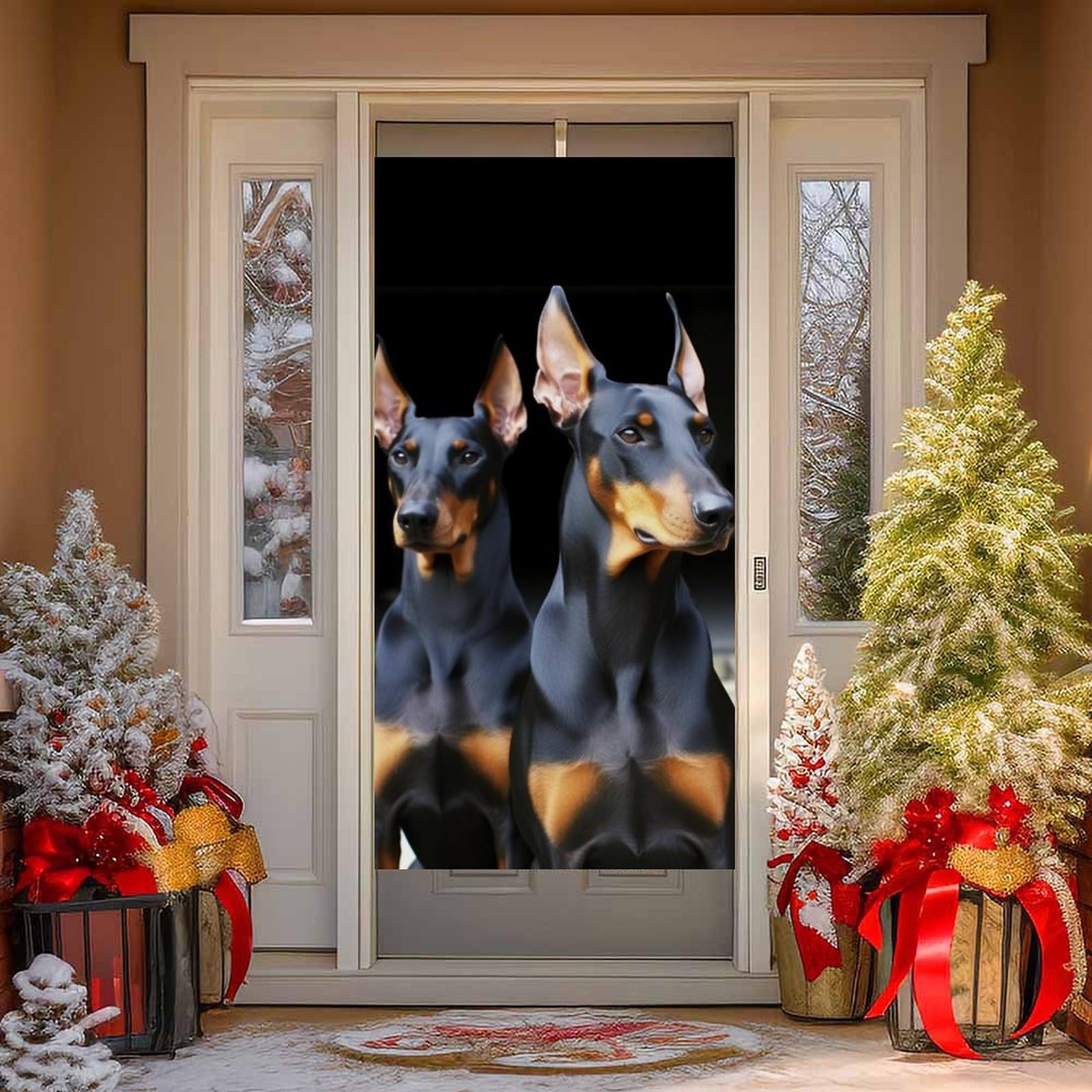 NONHAI Doberman Door Cover Decoration Welcome Door Banner Porch Sign Photo Background DoorCurtains for Doorway Privacy Window Curtain Porch Cover Indoor Outdoor Decor 70.9x35.4in