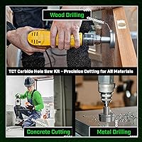 Vista 6 de Tungsten Carbide Hole Saw Kit 22 Pcs – Carbide Hole Saw Set 9/16" to 2-1/8" for Metal, Stainless Steel, Wood – Includes 2 Drill Bits, Deburring