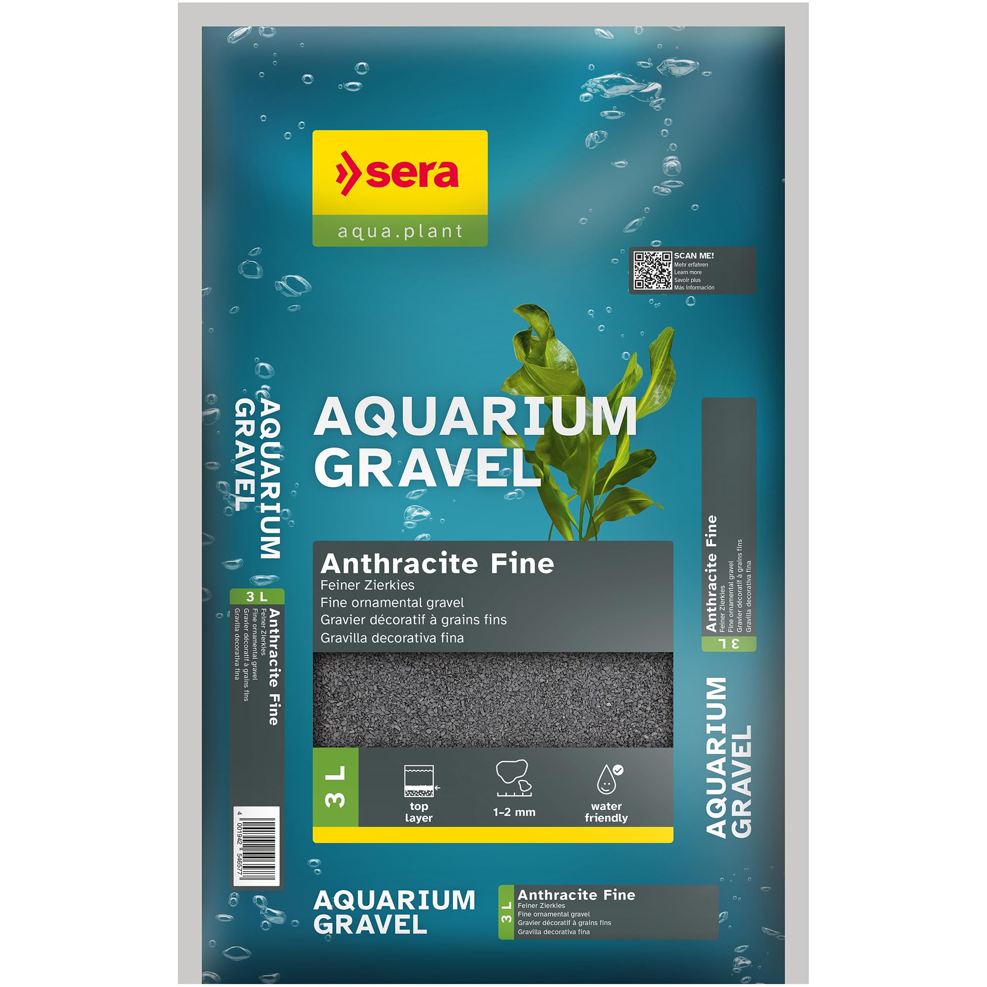 Sera Aquarium Gravel Anthracite Fine 3 L | Sustrato para acuarios de Agua Dulce | para Peces, loricarídos y gambas | Aspecto Natural