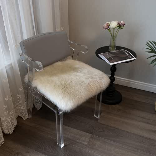 Sheepskin Chair Cushion Non-Slip Back Square Genuine Fur Chair Cover
