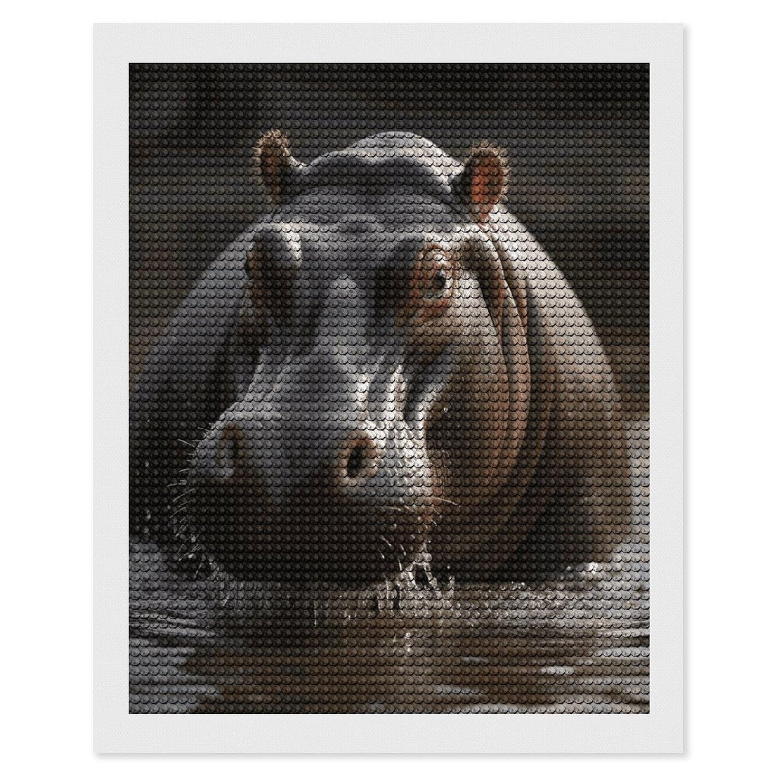 FekiLoot Hippo Diamond Art Kits for Adults Diamond Painting Kits for Beginners DIY Diamond Art Kits Round Full Drill Diamond Dot Gem Painting for Home Wall Decor Gift 16"x20"