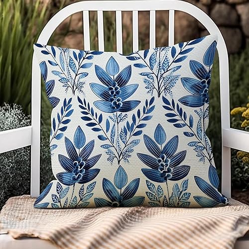 Miniatura 3 de Indigo Blue Trellis Throw Pillow Case Japanese Cushion Cover 22x22in Decorative Pillow Home Cotton Linen Elegant Pillow Cover for Bedroom Living