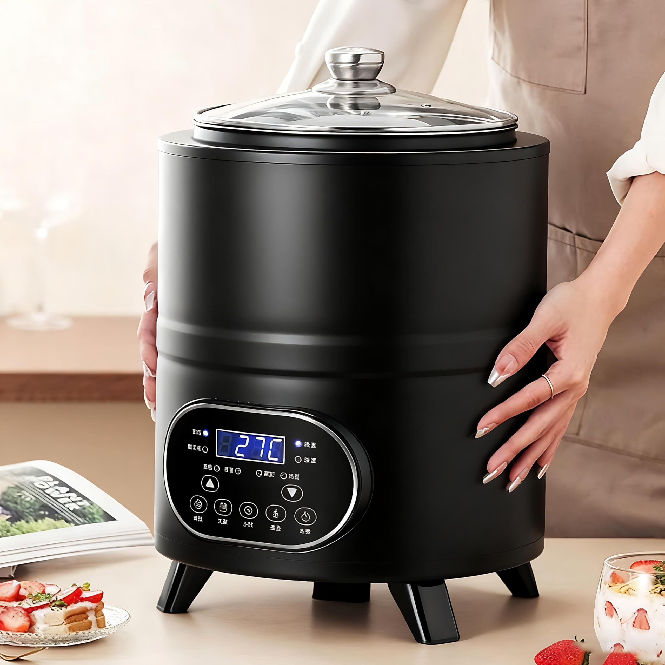 Maszyna do robienia jogurtu 8L/12L z kontrolą temperatury i timerem – Jogurtownica ze stali nierdzewnej do domowego jogurtu greckiego, słodkiego wina ryżowego Black-8L