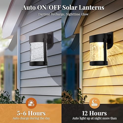 Miniatura 5 de Paquete de 4 luces solares para valla al aire libre, IP65 impermeable para puerta delantera, patio, porche, valla, cobertizo, granero, patio,