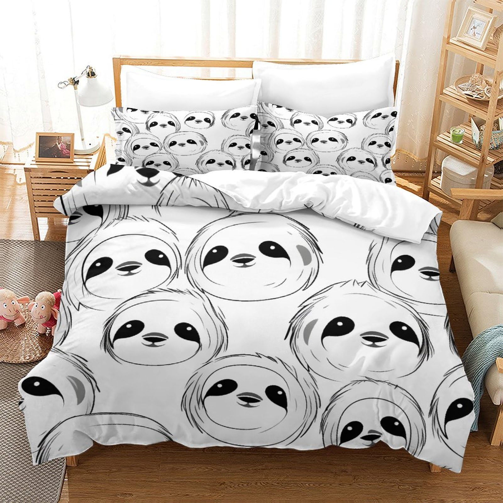 P1S9U7W5Y Adorable Animal 3D Printed Sloth Duvet Cover Set 3pcs Microfiber Sloth Bedding Set Double