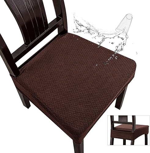 Miniatura 1 de Genina Fundas de asiento impermeables para sillas de comedor (6 unidades, cubiertas en la parte trasera, chocolate)