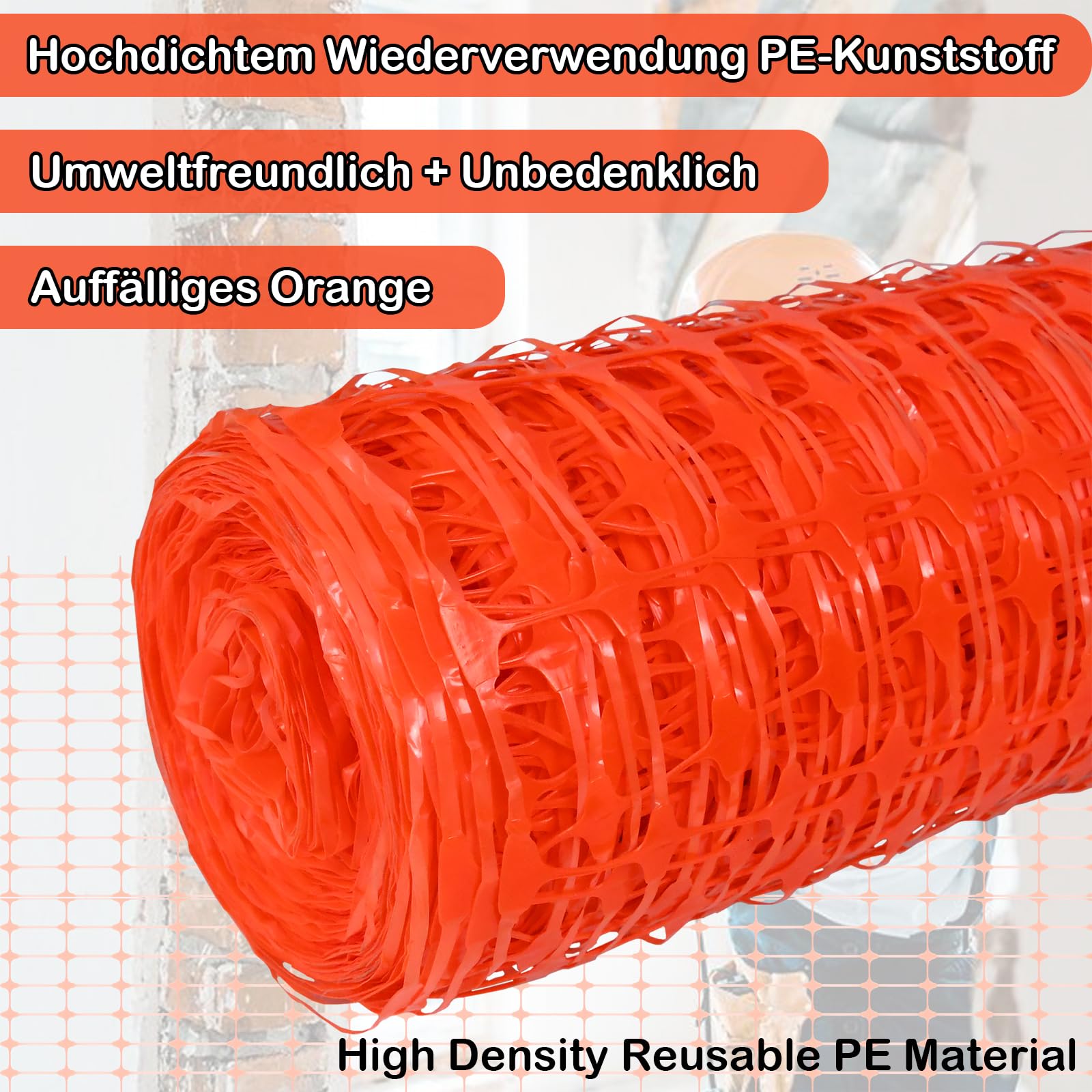 LZQ Rete protettiva da 50 m x 1 rotolo di recinzione in plastica, per pollame, colore: arancione