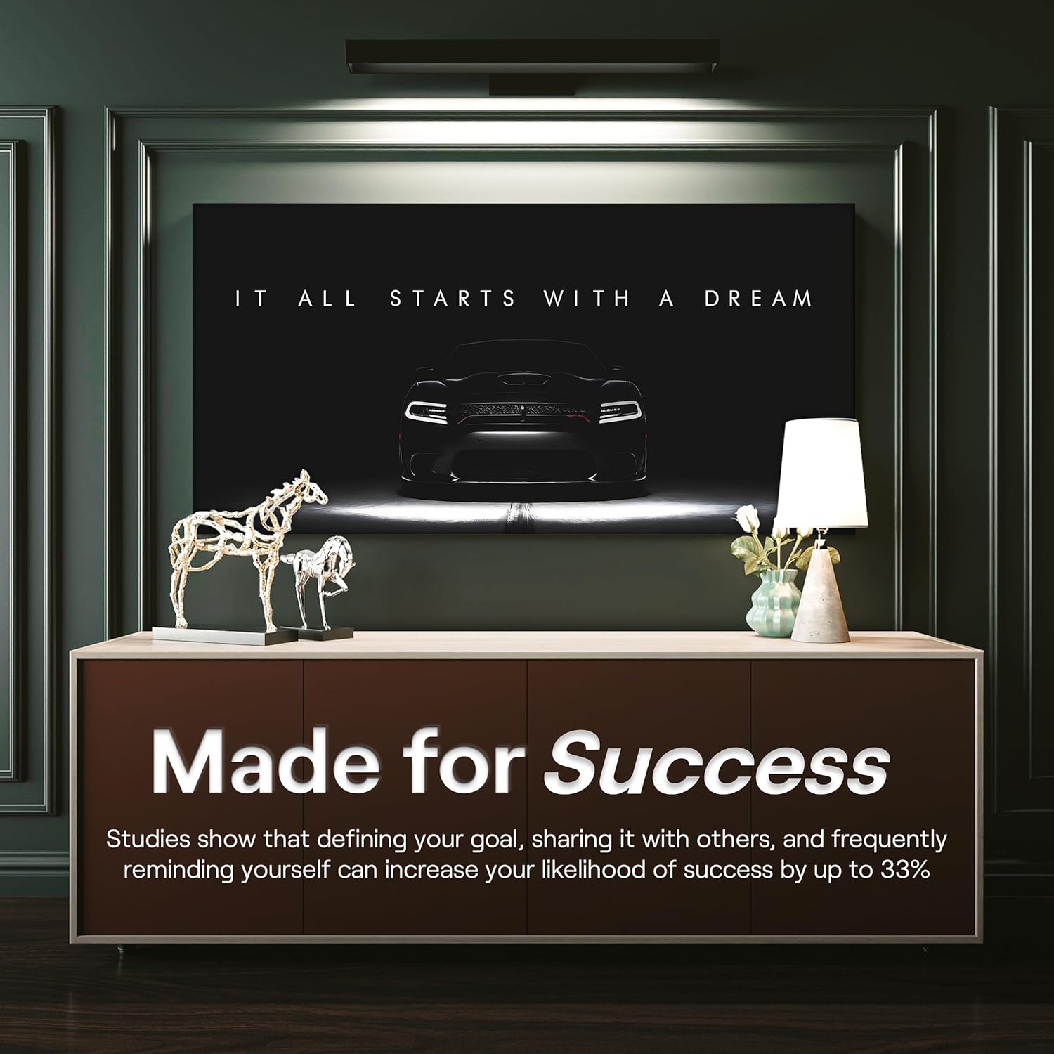 Motivational Wall Art for Office, Super Car Art Canvas, Inspirational Automotive Decor for Hellcat Sportscar Lovers, Motivational Wall Decor for Office and Home, Inspiring Car Poster (40 X 20 in)