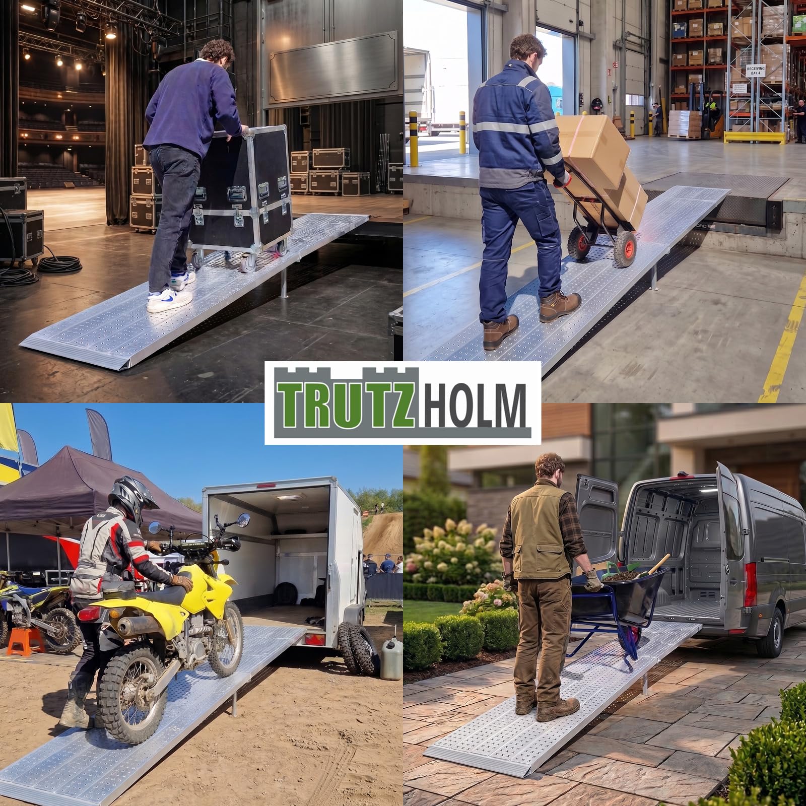 TRUTZHOLM Auffahrrampe 4m lang Aluminium klappbar Verladerampe bis 400 kg, extralange Eventrampe 400 cm mit Stützfüßen Breite 70 cm Motorradrampe Rampe für E-Bike Moped Scooter Transportwagen