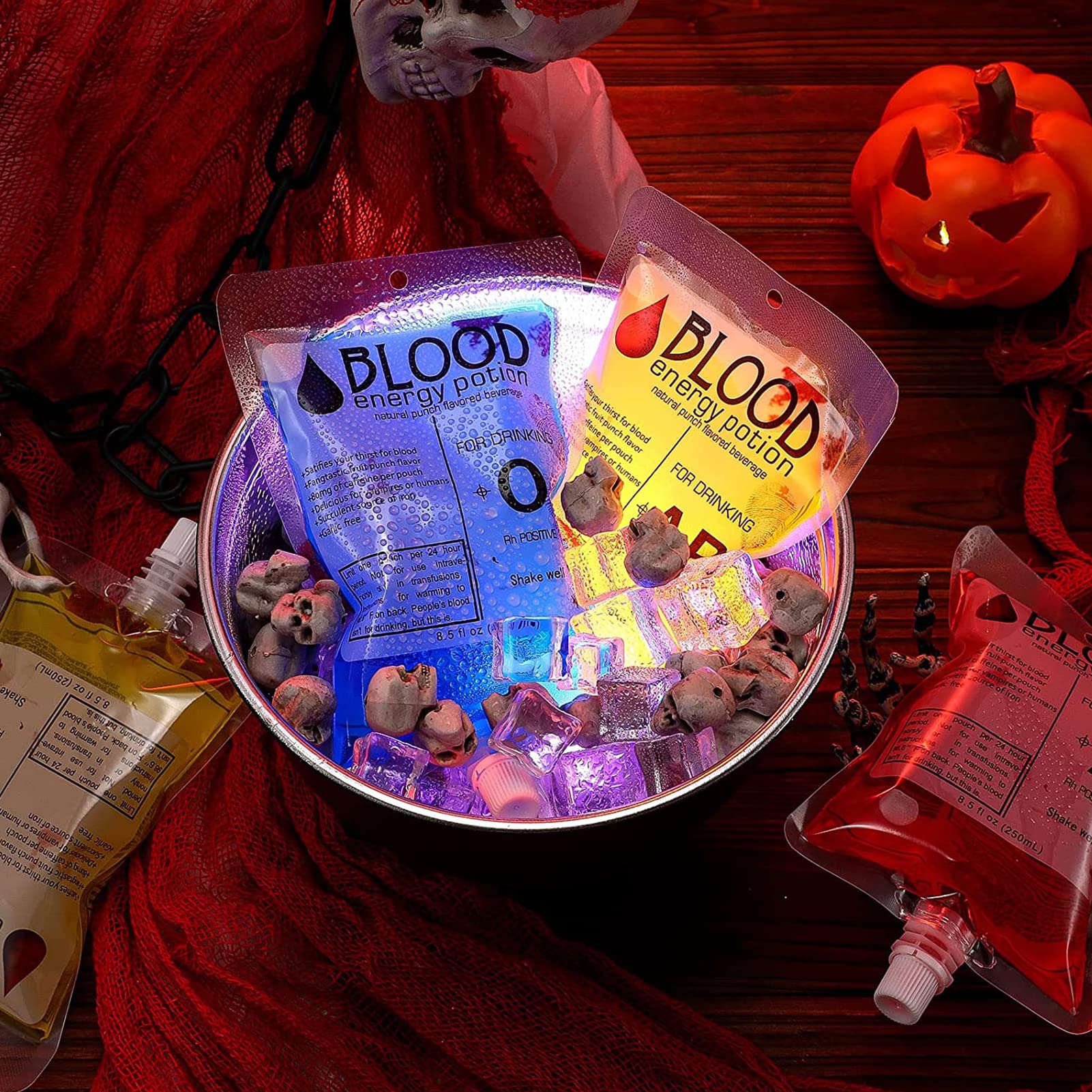 Sacchetti Per Donazione Di Sangue Di Halloween – 16 Pezzi Da 250 Ml Con Clip, Per Bevande, Decorazioni Feste A Tema Zombie E Cosplay