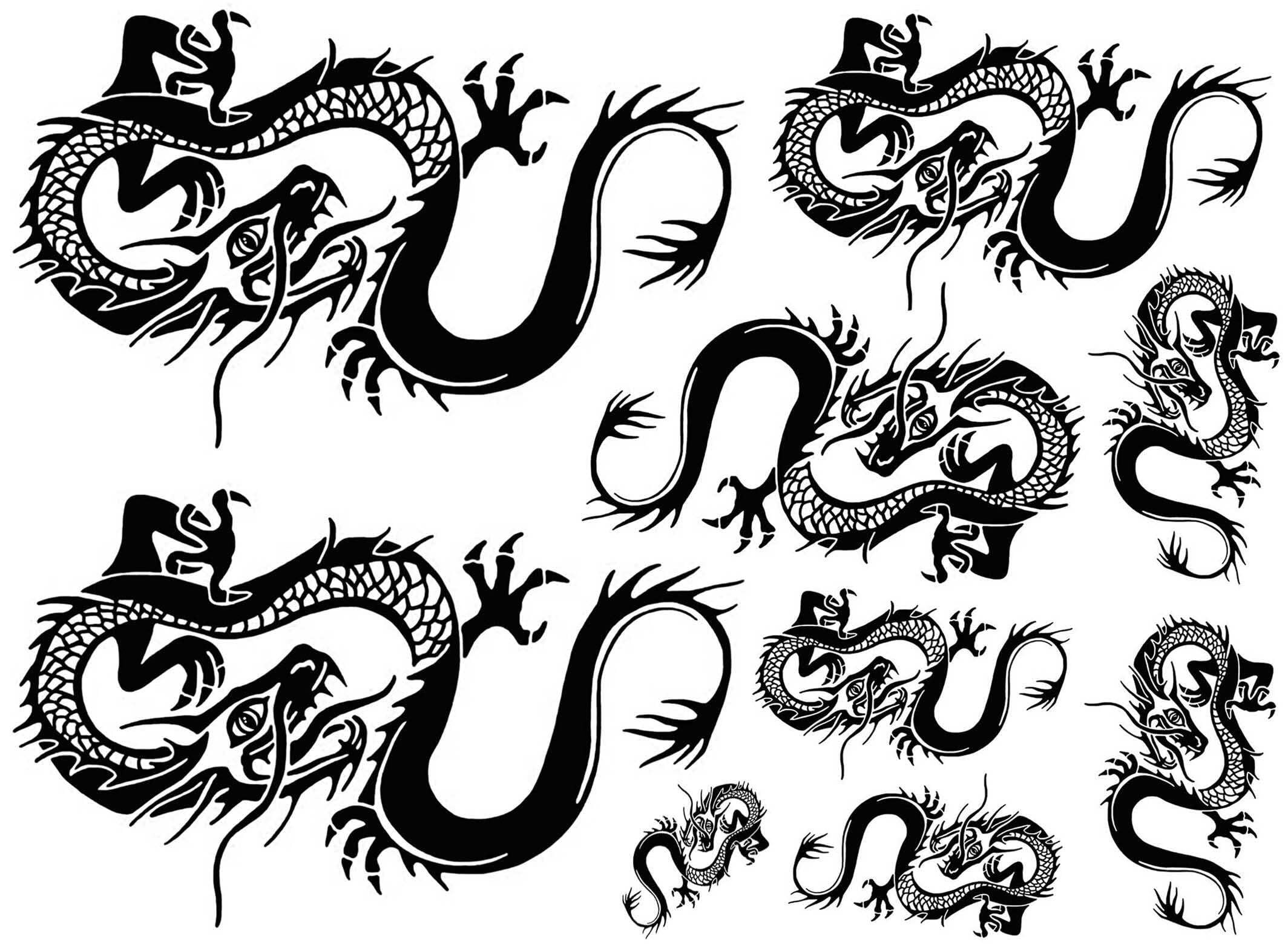 Chinese Dragons 1" to 3-7/8" Black Fused Glass Decals-image-29