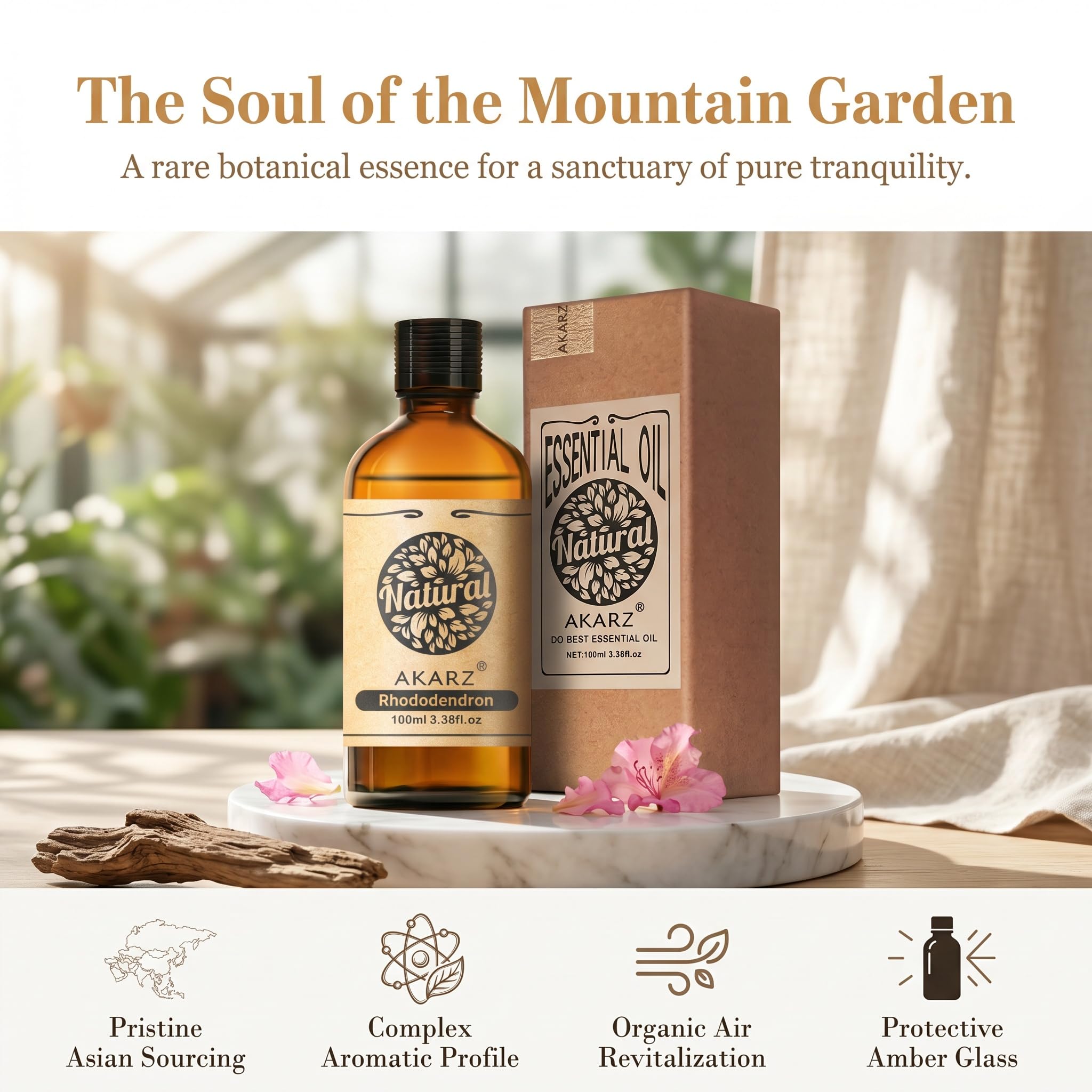 AKARZ 100ml Olejek esencjny z Rododendronu - Naturalny olejek aromatyczny do dyfuzorów, lamp aromatycznych i aromatów pomieszczeń