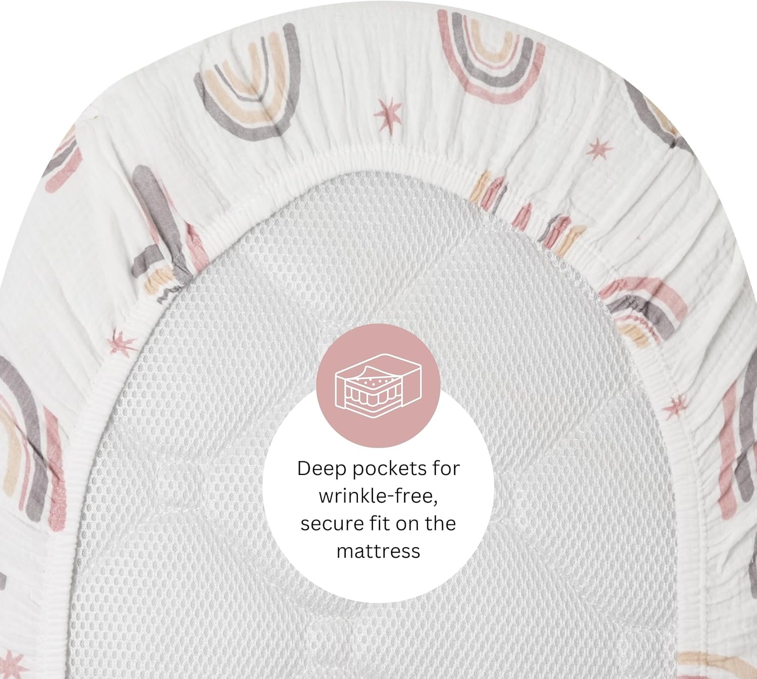 TansyPanda Muslin Halo Bassinet Sheets for BassiNest Luxe Swivel, Soothing, Swivel, Lite, Essential Sleeper, 3 Pack, 33 X 17 Inch, Ultra Soft, Snug Fit, Unisex Boys Girls, Gray White (Pink) - Image 8