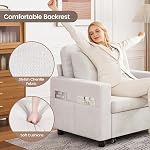 Single Sofa Bed, 34" Convertible Pull Out Sleeper Sofa Bed Couch with Storage Side Pockets, 6 Adjustable Backrest and USB for Living Room, Apartment, Beige