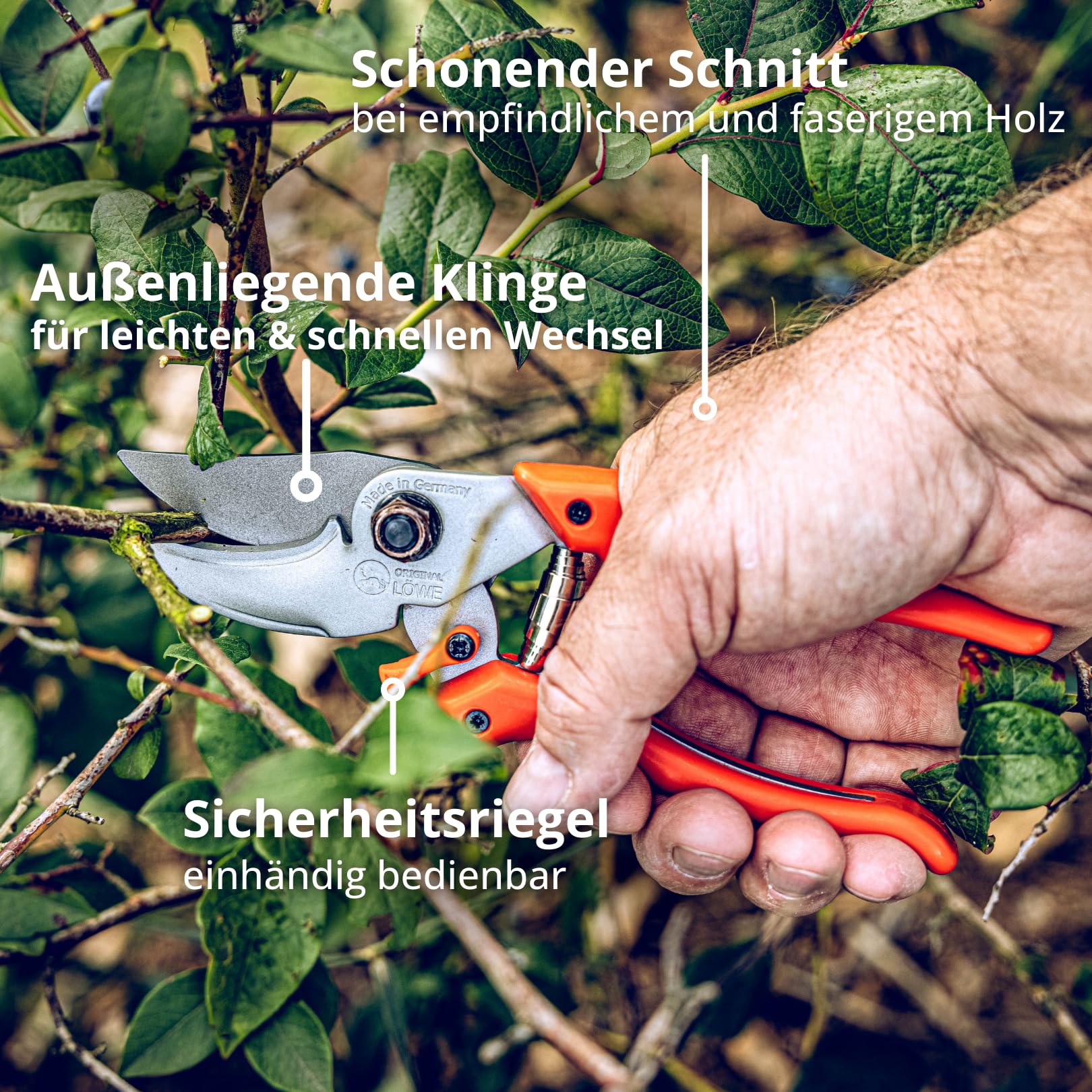 Original LÖWE 9 Bypass Gartenschere 9.104 mit stufenloser Griffweitenverstellung - scharfe Stahlklingen mit Antihaftbeschichtung ideal zum Schneiden von Pflanzen Rosen Schnittblumen