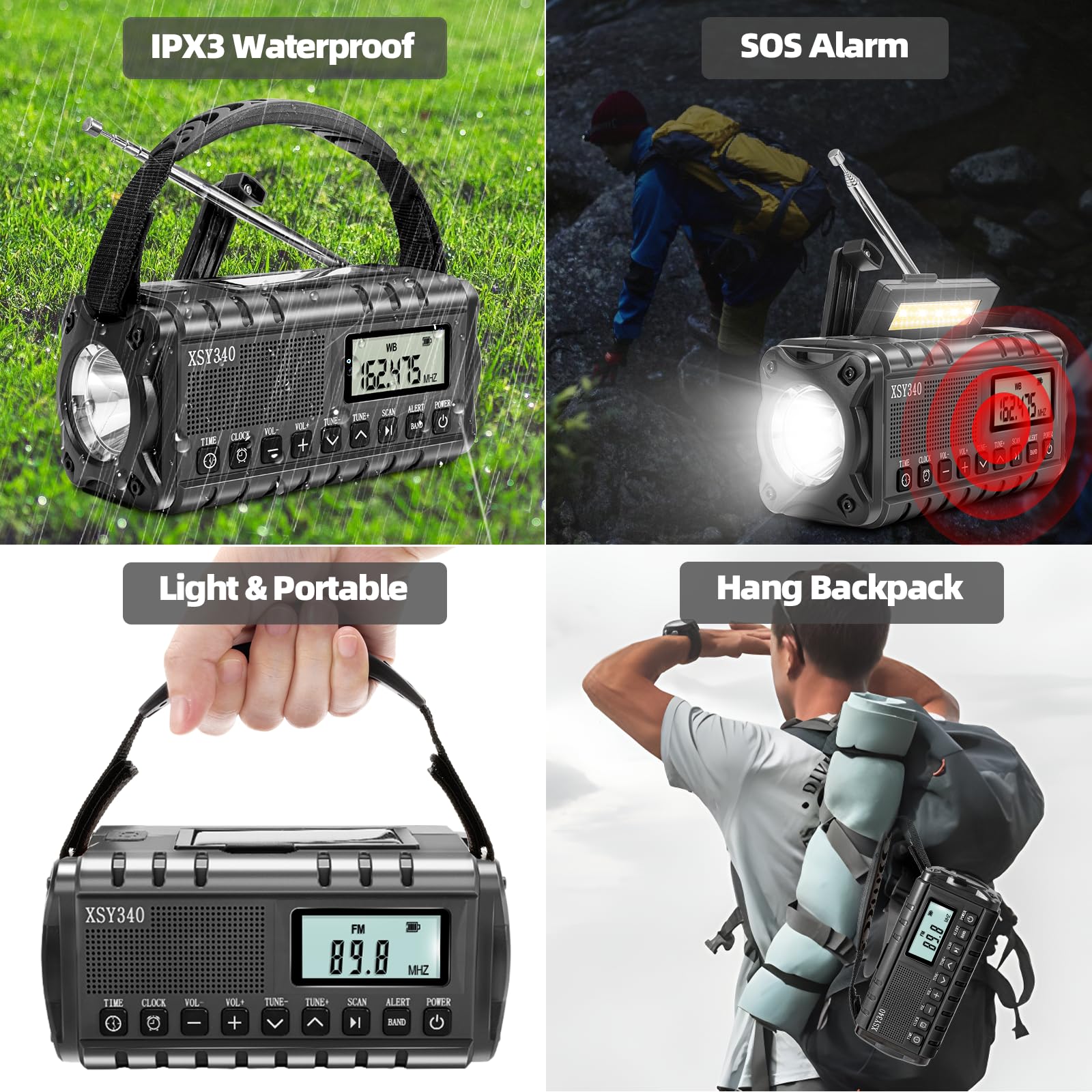 Ulepszone radio z korbą ręczną 10000 mAh/37000 mWh AM/FM z latarką LED, radio słoneczne, przenośne radio pogodowe, awaryjna ładowarka do telefonu komórkowego dla rodziny, na kemping na świeżym