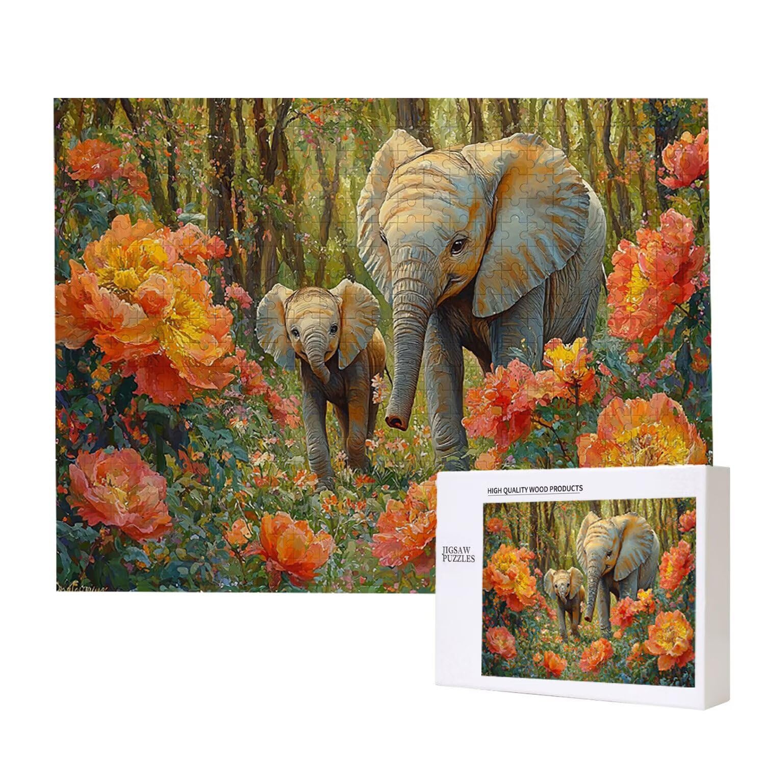 1500 Pezzi di Puzzle, elefanti forestali1500 Pezzi di Puzzle per Adulti, Regalo di Anniversario, Regalo di Natale, Decorazione Della Casa, Prevenzione Della Degenerazione Cerebrale Negli Anziani v707