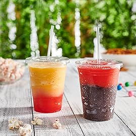 GUSTO Clear Plastic Cups with Flat Lids [16 oz - 100 Count] - Disposable Iced Coffee Cups with Lids - PET Plastic Cold Cups for Smoothies, Juices & To-Go Drinks - Formerly Comfy Package