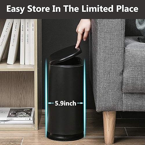 Cubo de basura delgado de plástico de 10 litros con tapa superior de presión cesta de residuos para cocina baño sala de estar oficina lugar estrecho Cubo de basura delgado de plástico de 10 litros con tapa superior de presión cesta de residuos para cocina baño sala de estar oficina lugar estrecho