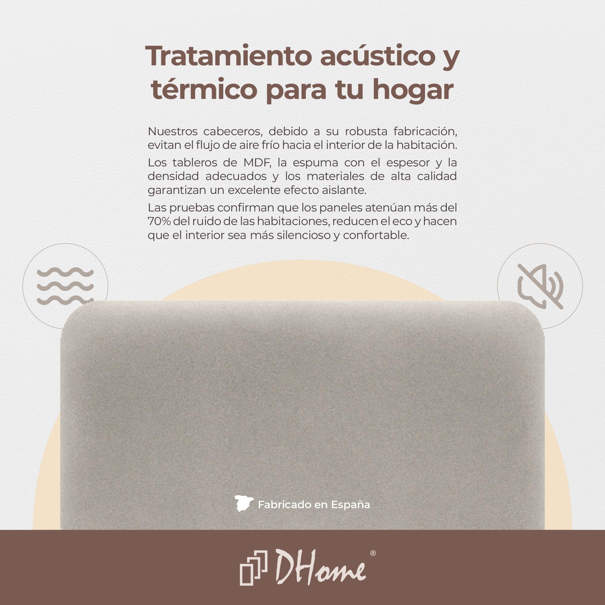 DHOME Cabecero Tapizado Liso Redondeado Terciopelo para Pared Acústicos Cabeceros Absorbentes Cabezal Cama Dormitorio (Beige, 220cm Dual)